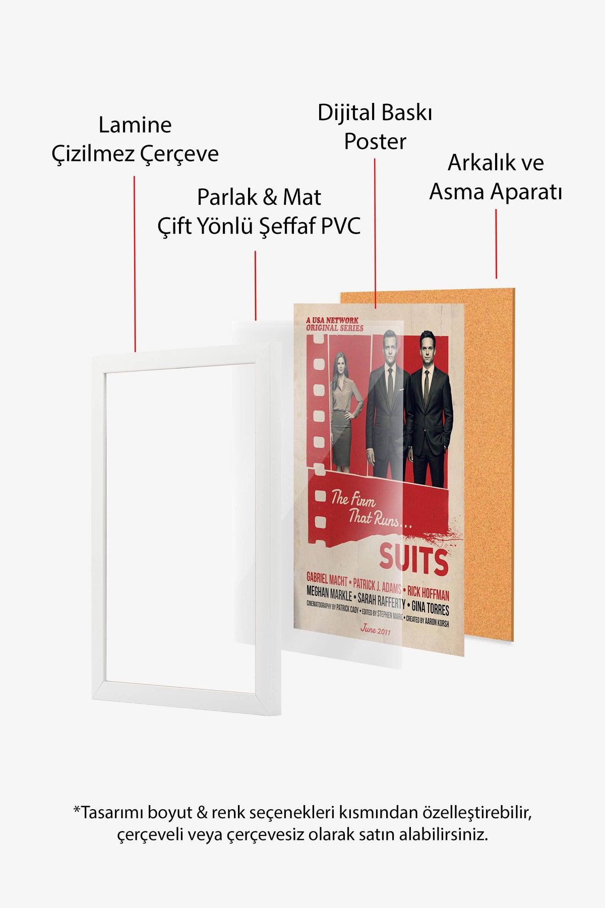 Suits Beyaz Çerçeveli Poster, Sinema ve Dizi Tablo, Film Dizi Afişleri NO:112867