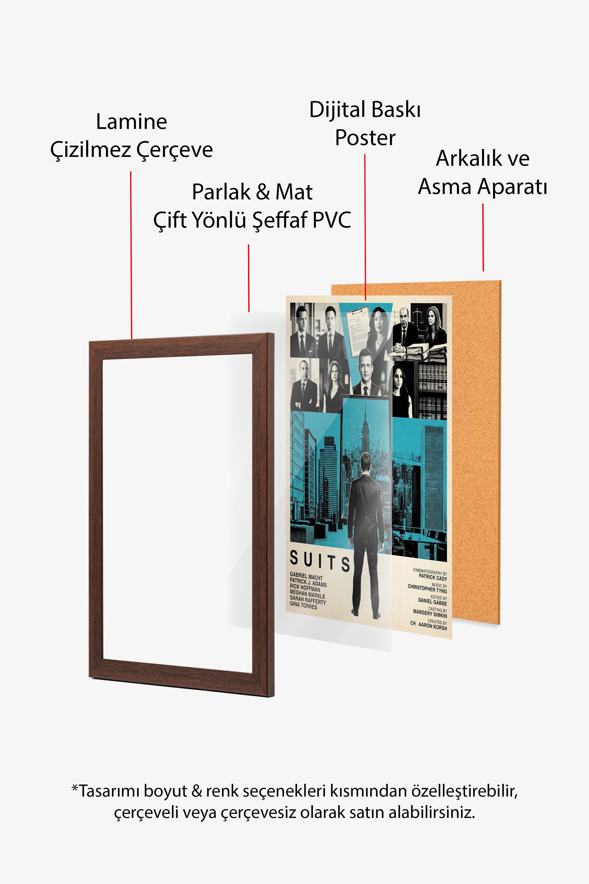 Suits Kahverengi Çerçeveli Poster, Sinema ve Dizi Tablo, Film Dizi Afişleri NO:112789