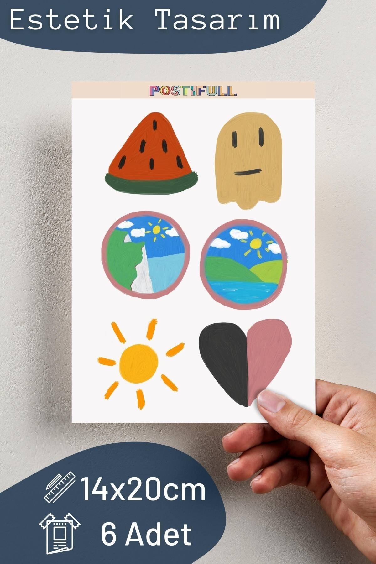 Suluboya Temalı Sticker Seti - 6 Adet Etiket Seti- Telefon, Tablet, Defter Laptop Uyumlu Etiket