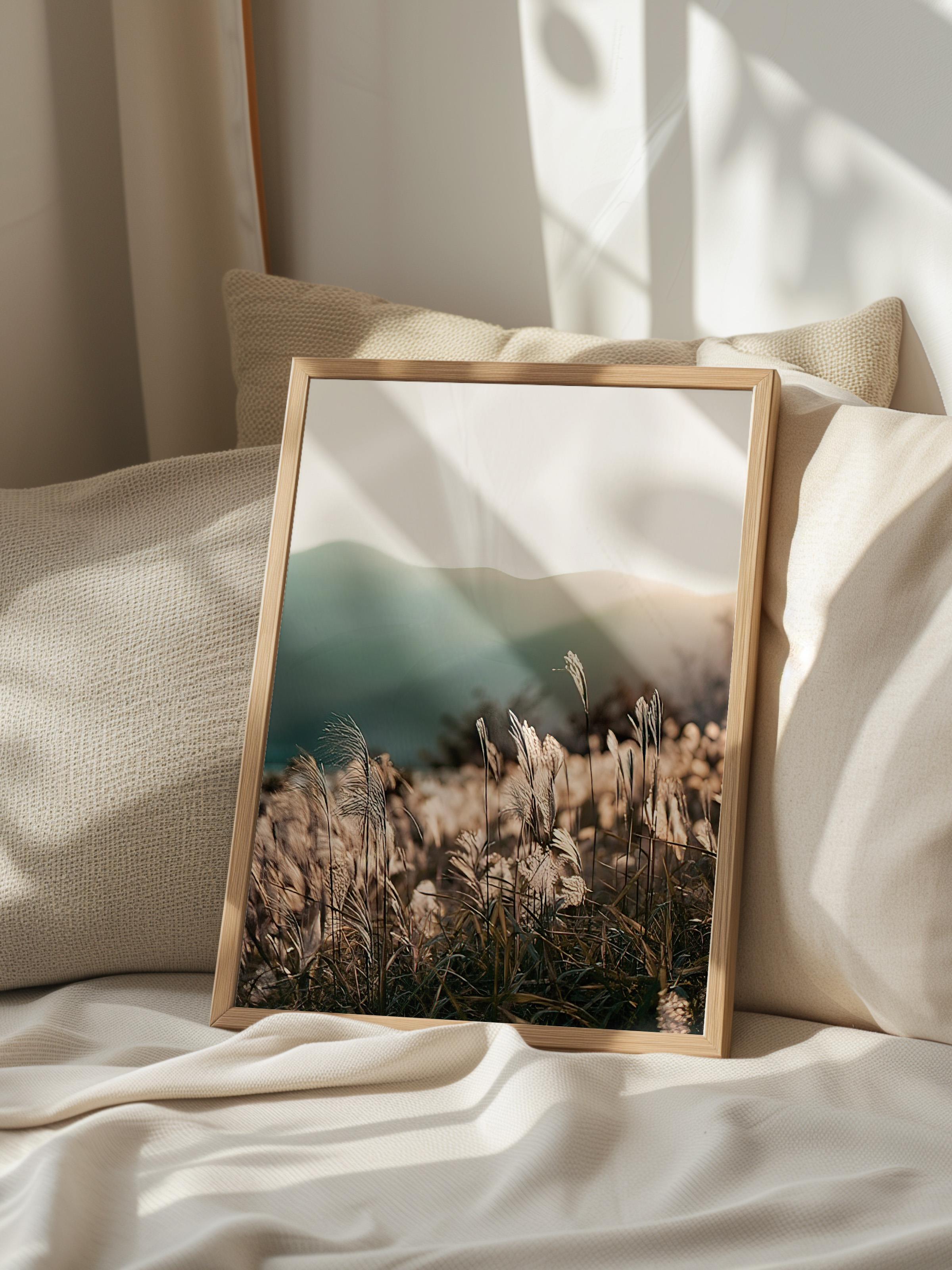 Sunlight Grass Çerçeveli Tablo, Ahşap Çerçeve ve Poster, Duvar Tablosu Comfort Serisi NO:108408