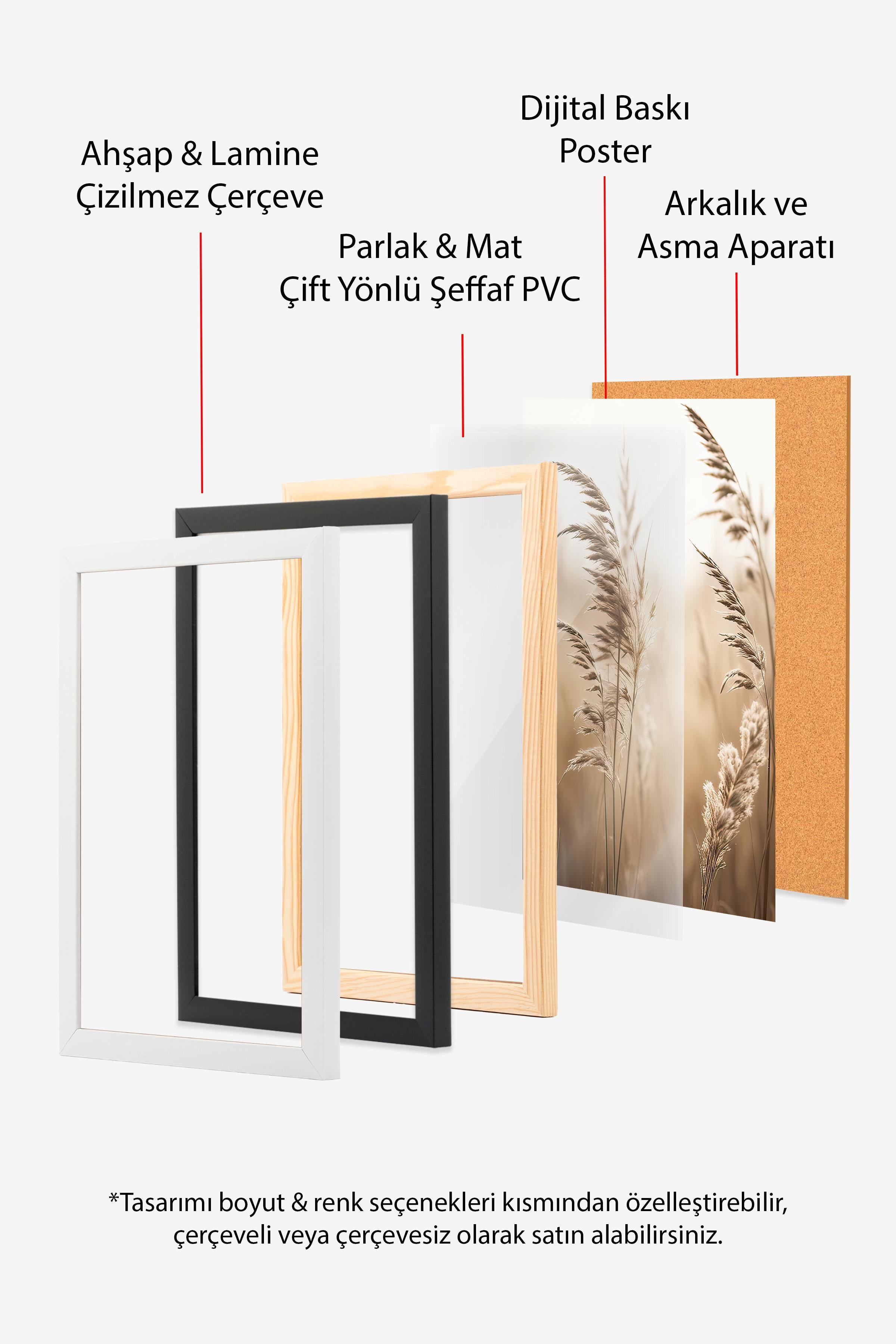 Sunlight Reed Çerçeveli Tablo, Beyaz Çerçeve ve Poster, Dikey Duvar Tablosu Comfort Serisi NO:108409