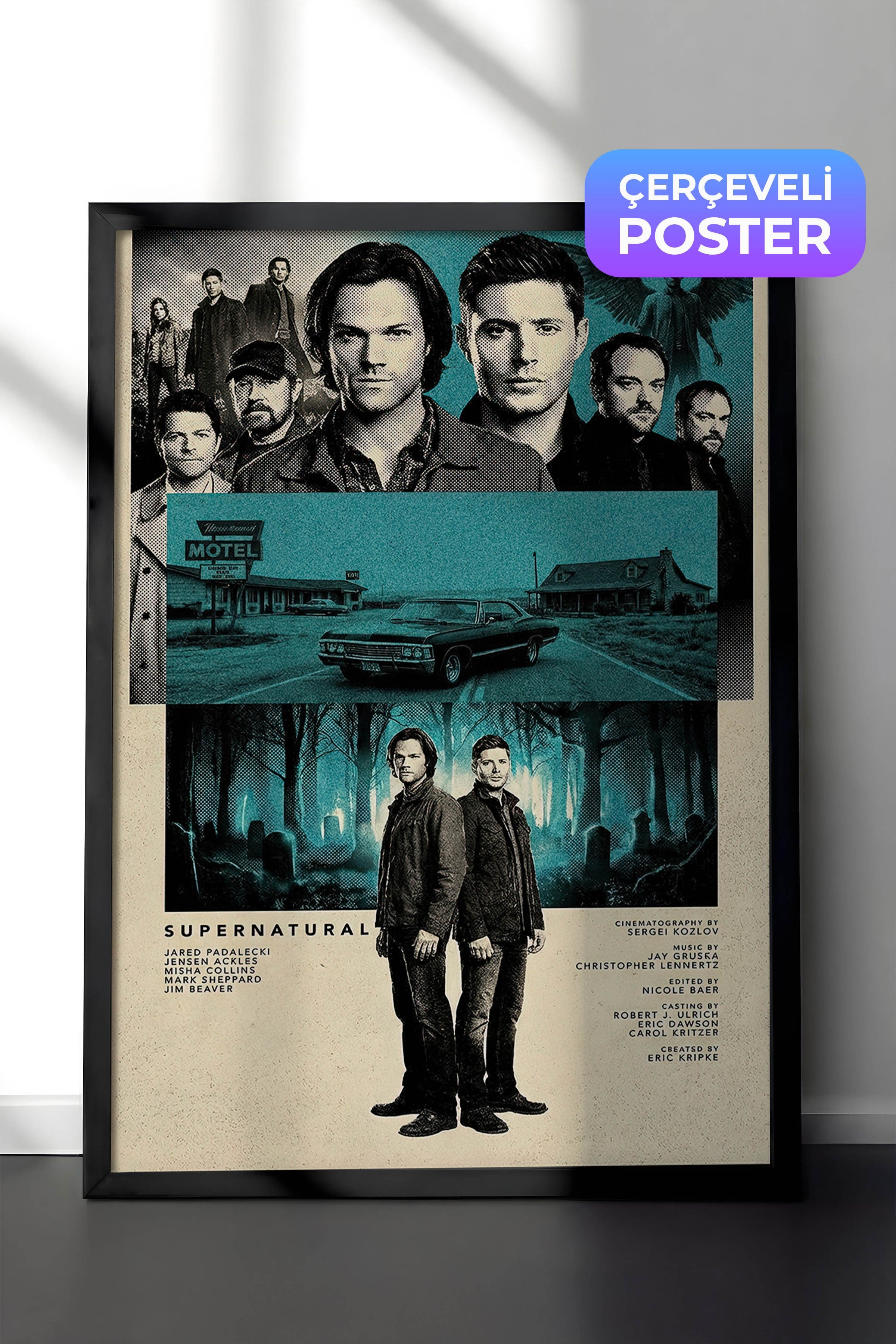 Supernatural Siyah Çerçeveli Poster, Sinema ve Dizi Tablo, Film Dizi Afişleri NO:112794