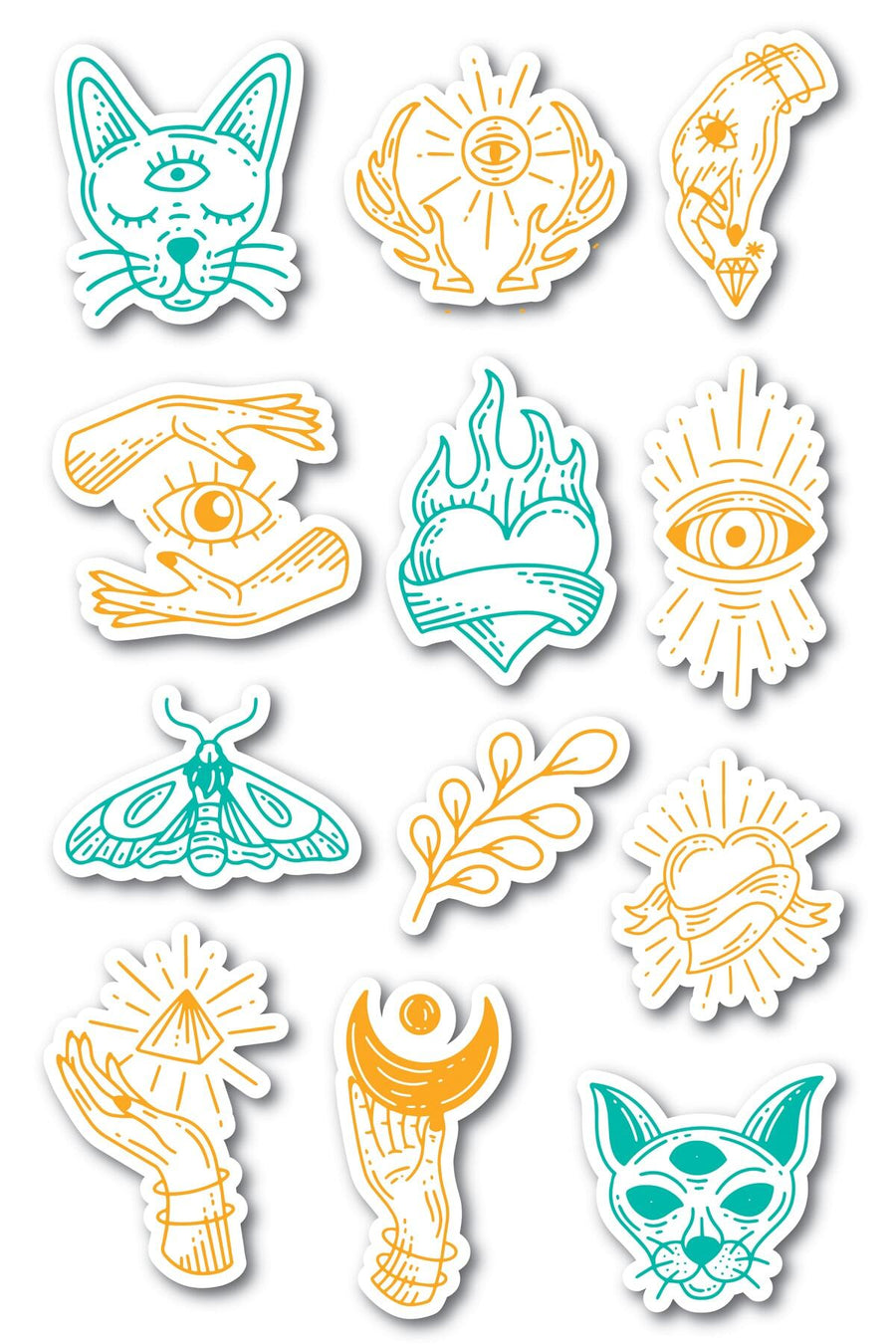 Tarot Temalı Sticker Seti - 12 Adet Etiket Seti- Telefon, Tablet, Defter Laptop Uyumlu Etiket