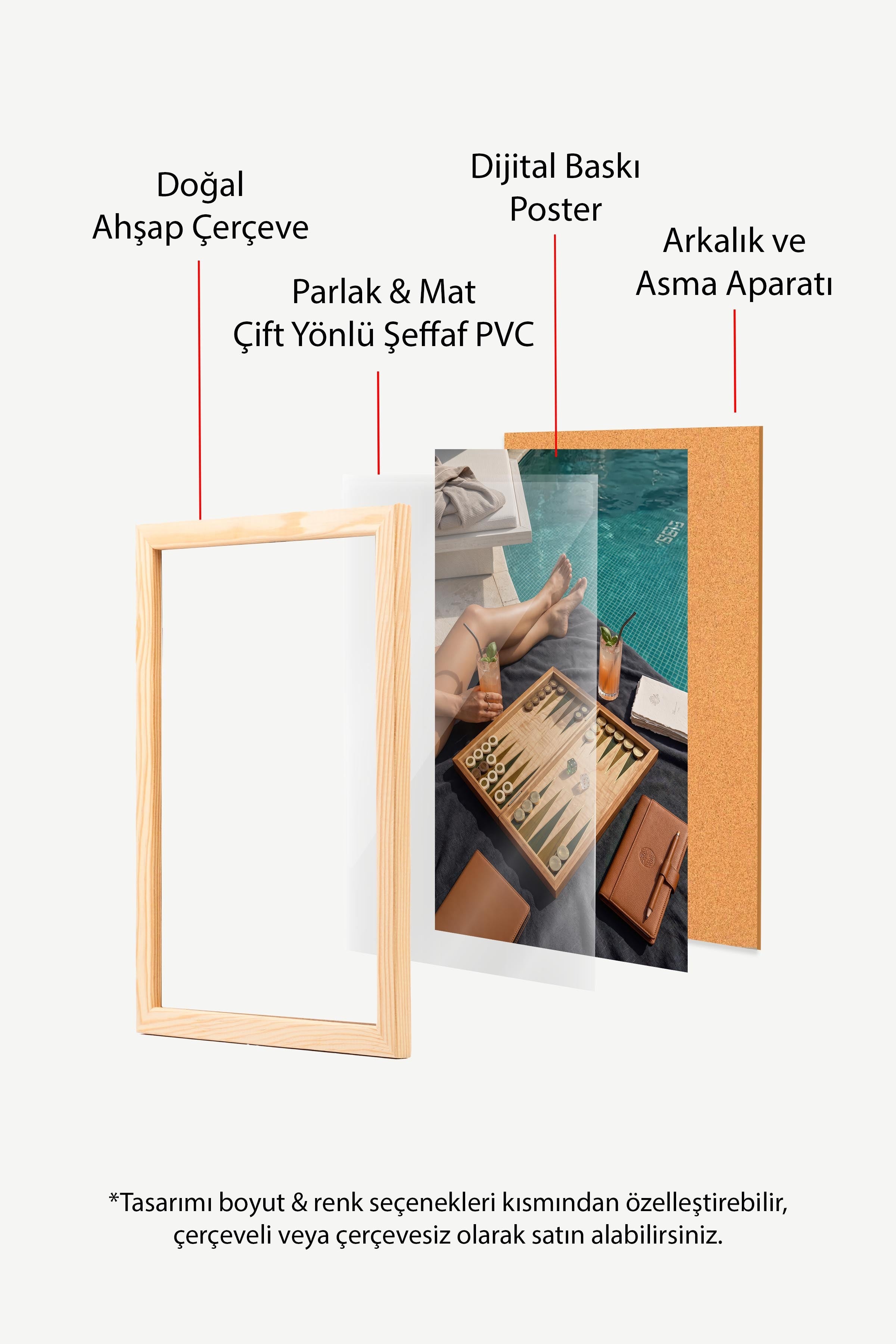 Tavla ve Havuz Manzarası Posteri, Ahşap Çerçeveli Poster, Old Money Serisi, NO:113137