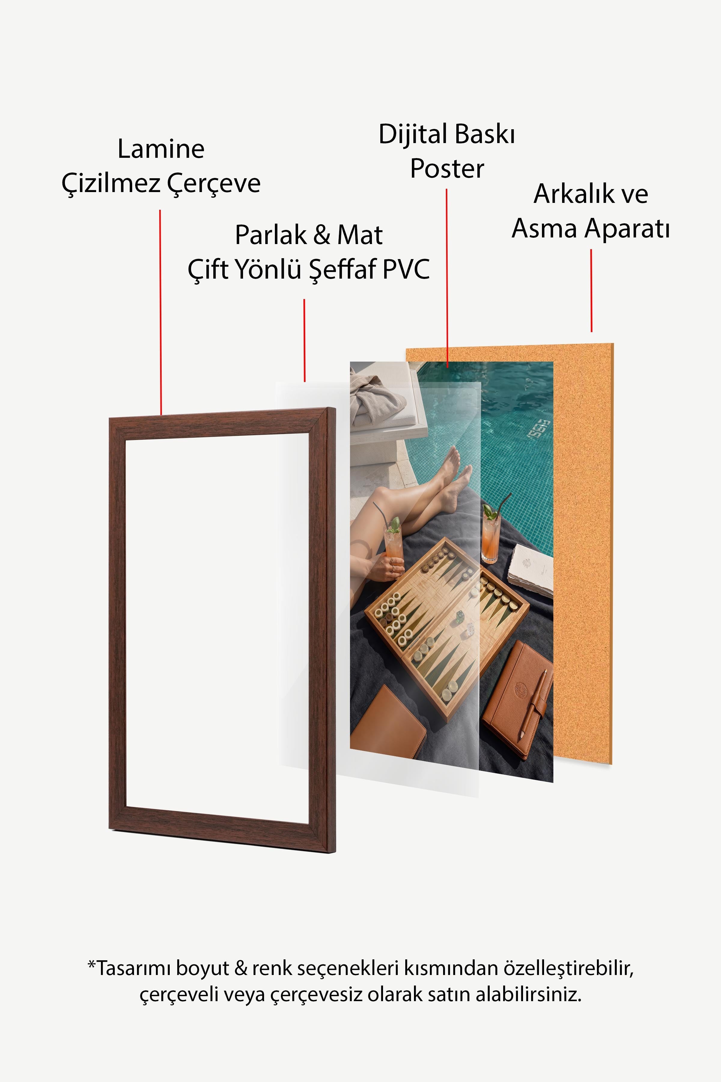 Tavla ve Havuz Manzarası Posteri, Kahverengi Çerçeveli Poster, Old Money Serisi, NO:113137