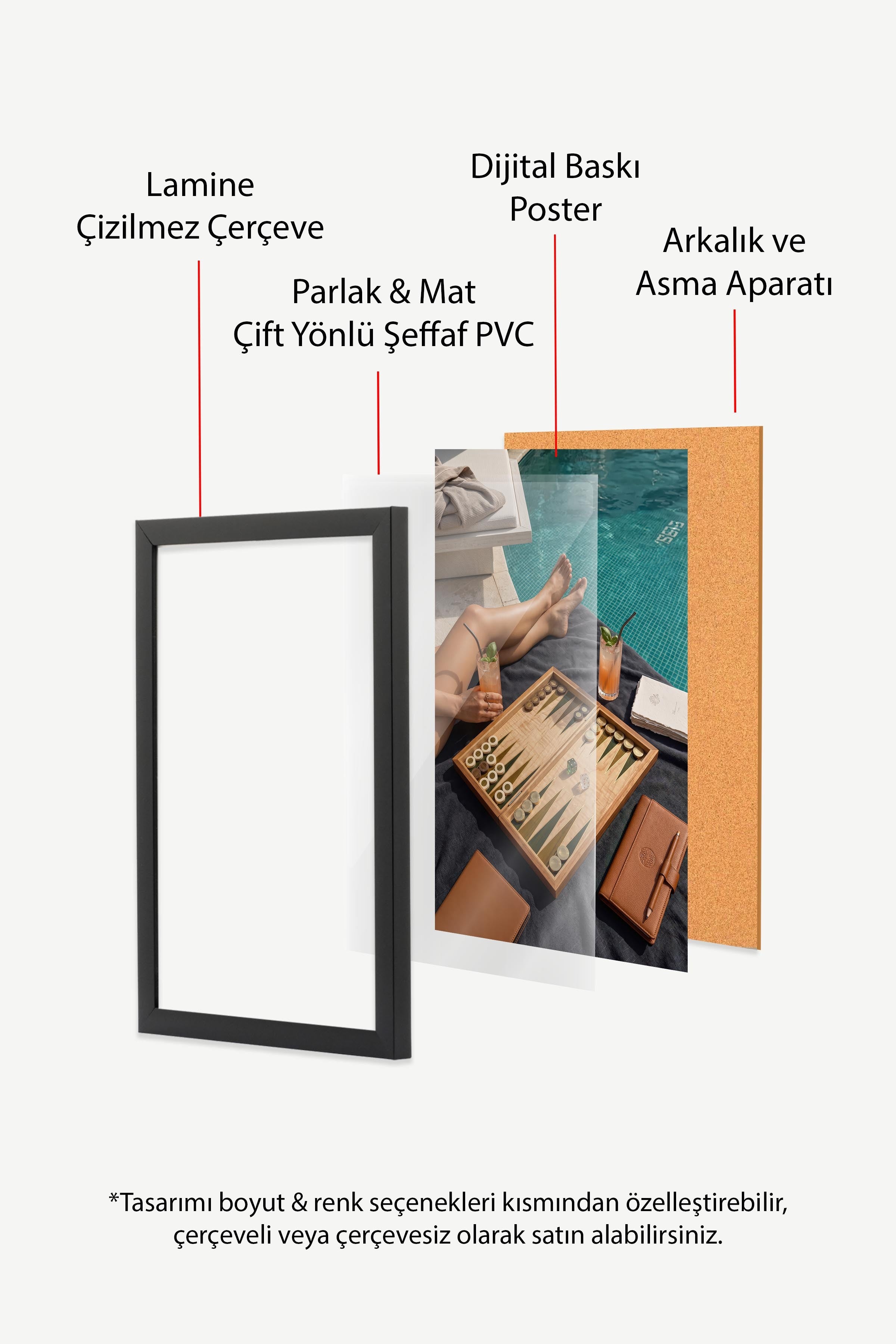 Tavla ve Havuz Manzarası Posteri, Siyah Çerçeveli Poster, Old Money Serisi, NO:113137