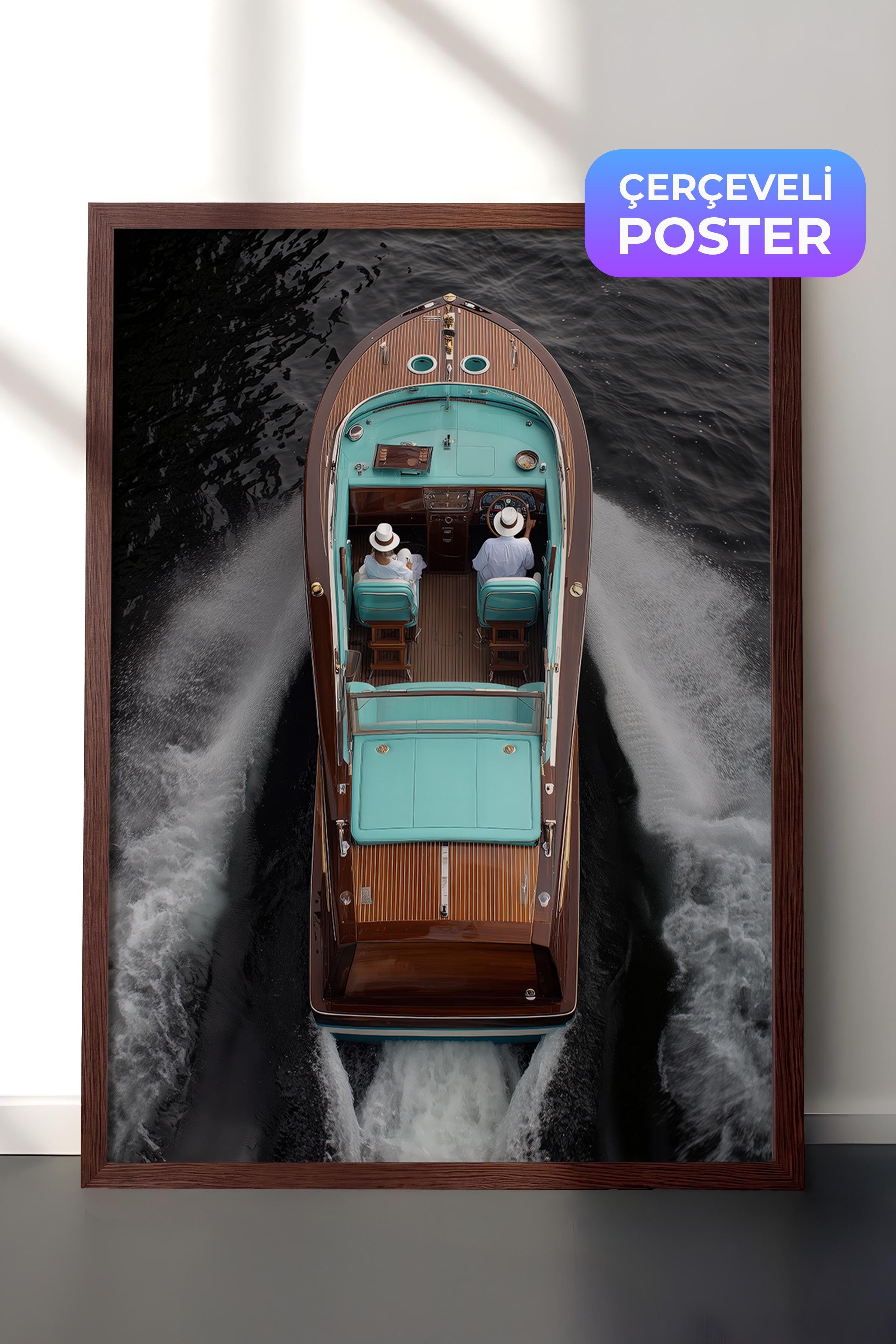 Tekne Posteri, Kahverengi Çerçeveli Poster, Old Money Serisi, NO:113233