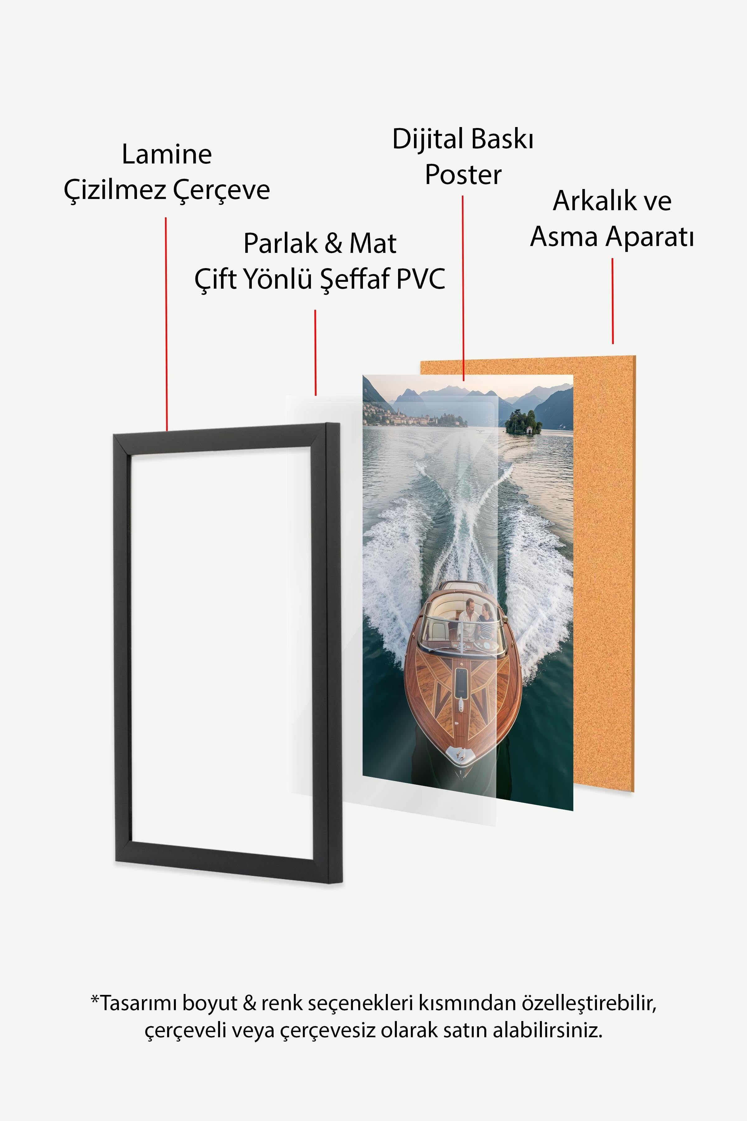Tekne ve Dağ Manzarası Posteri, Siyah Çerçeveli Poster, Old Money Serisi, NO:113192