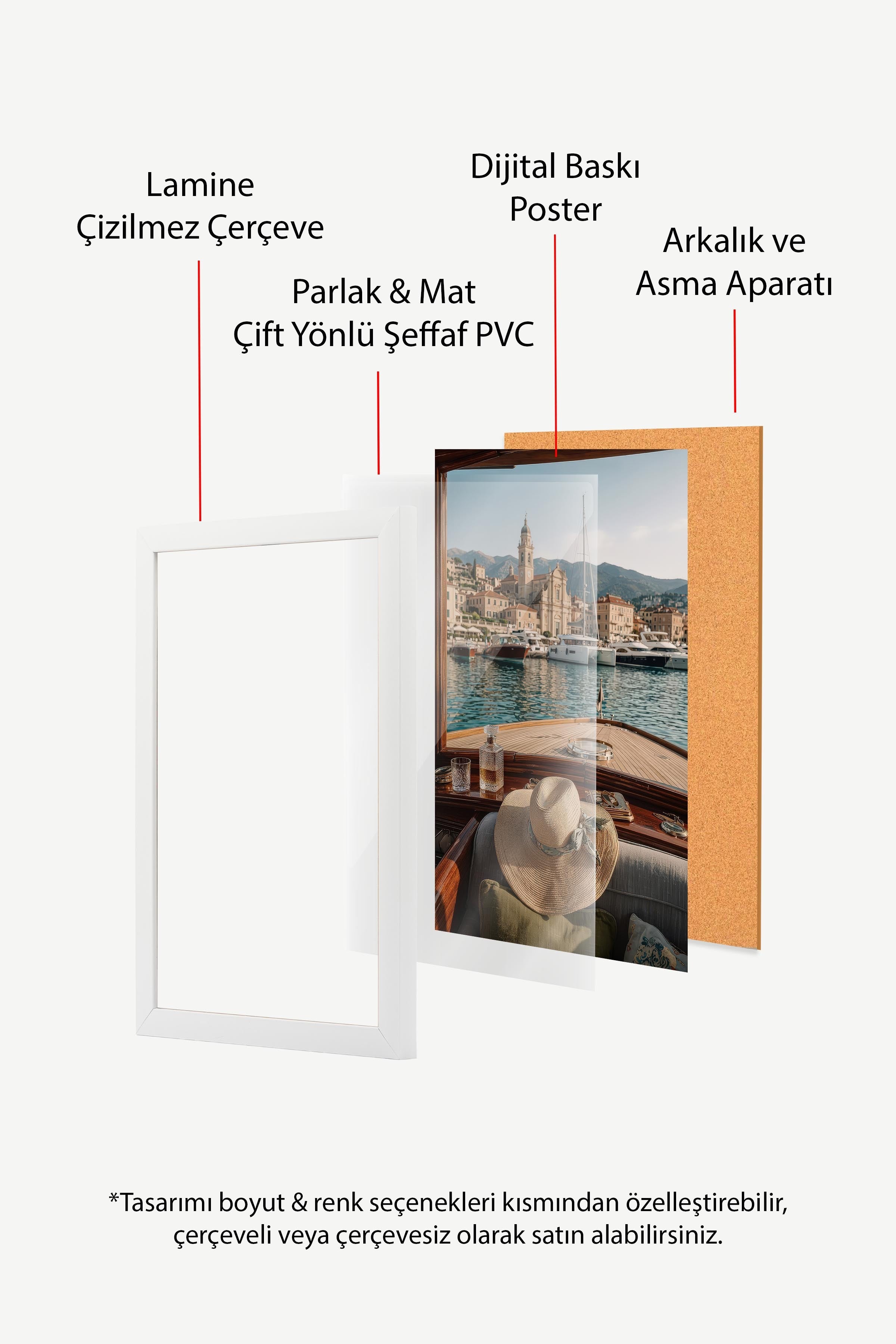 Tekne ve Şehir Manzarası Posteri, Beyaz Çerçeveli Poster, Old Money Serisi, NO:113154