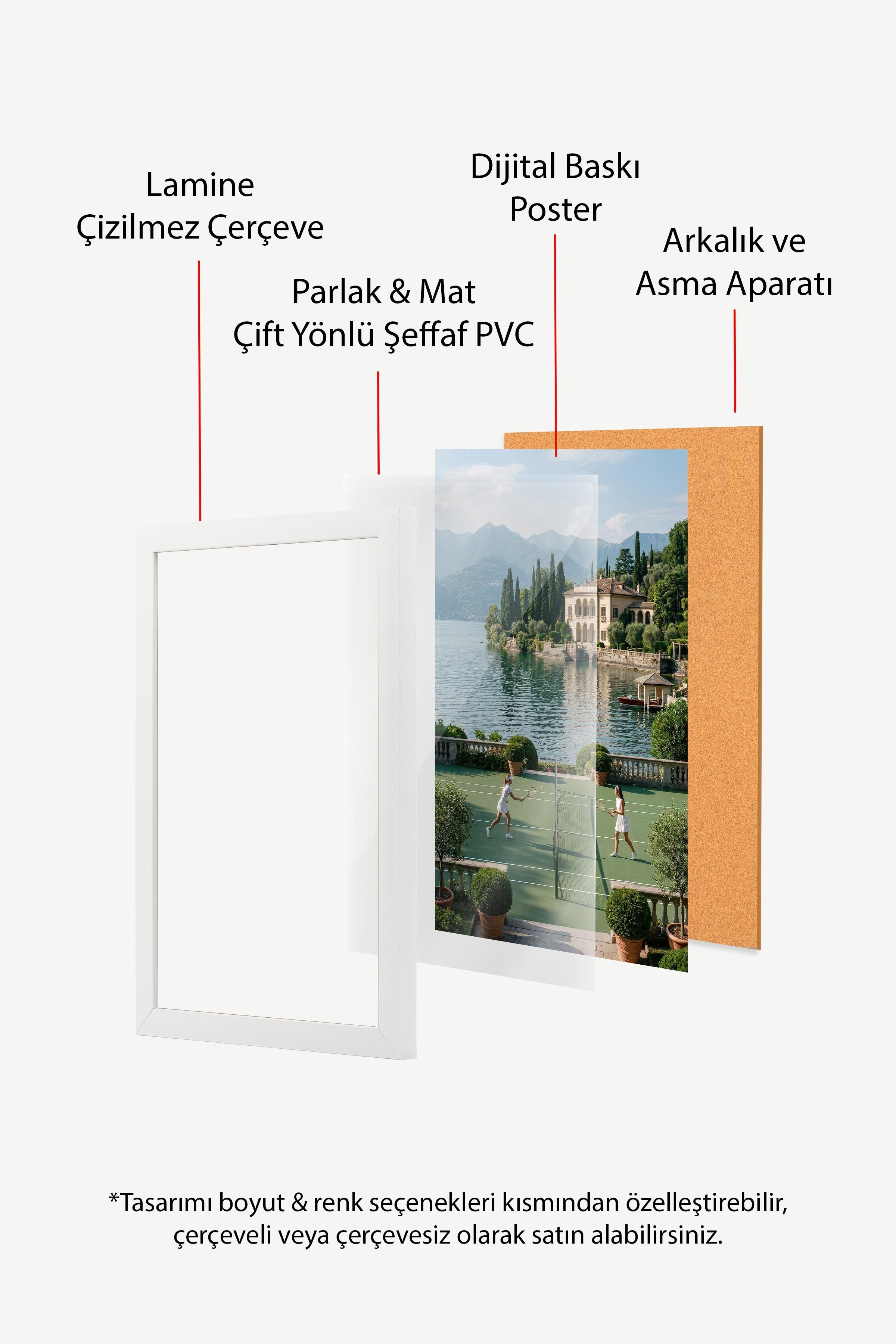 Tenis Kortu ve Göl Manzarası Posteri, Beyaz Çerçeveli Poster, Old Money Serisi, NO:113166