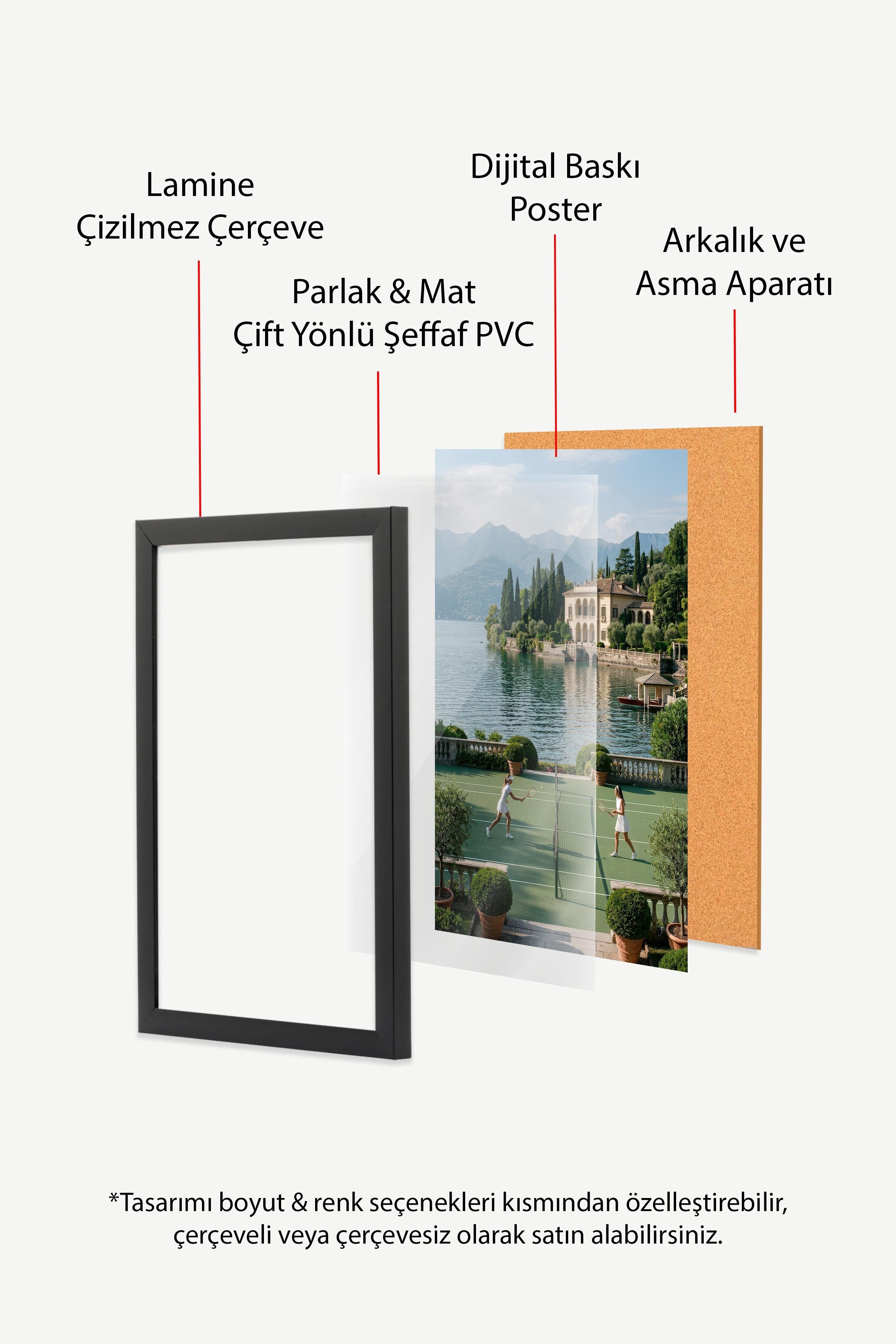 Tenis Kortu ve Göl Manzarası Posteri, Siyah Çerçeveli Poster, Old Money Serisi, NO:113166