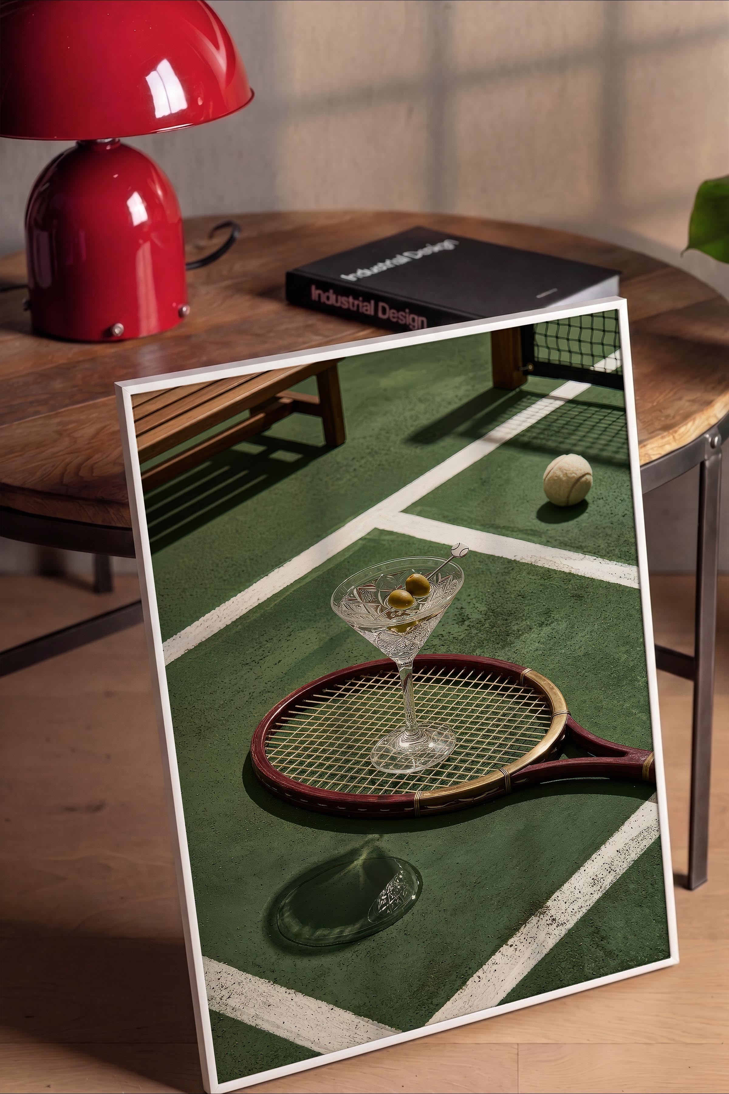 Tenis Raketi ve Kokteyl Posteri, Beyaz Çerçeveli Poster, Old Money Serisi, NO:113179