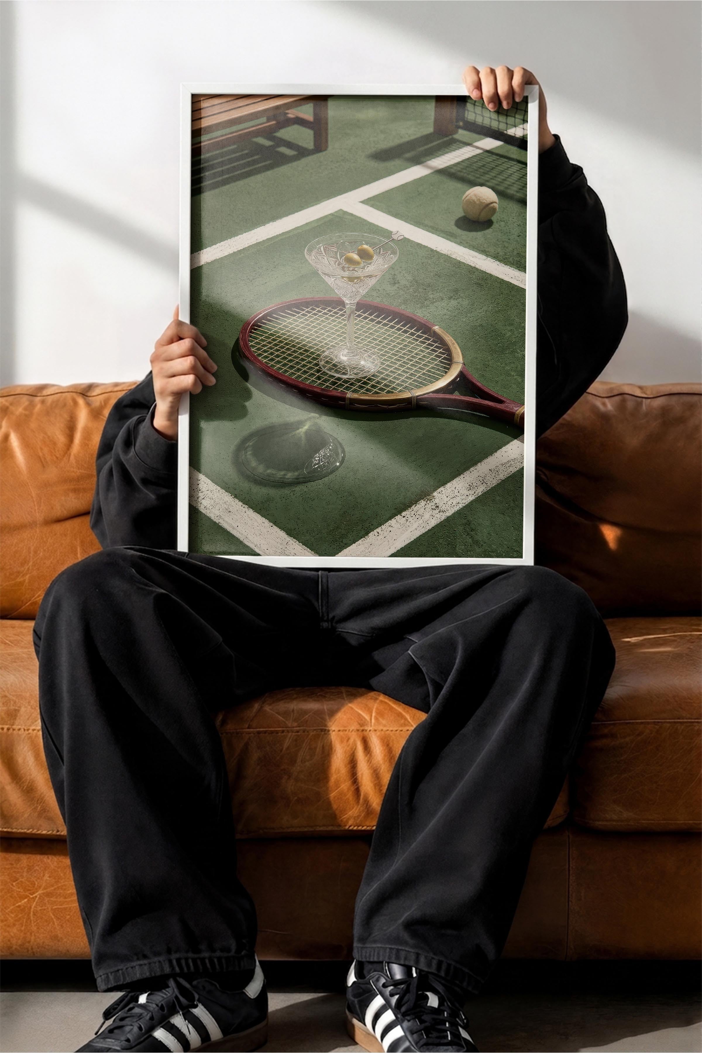 Tenis Raketi ve Kokteyl Posteri, Beyaz Çerçeveli Poster, Old Money Serisi, NO:113179