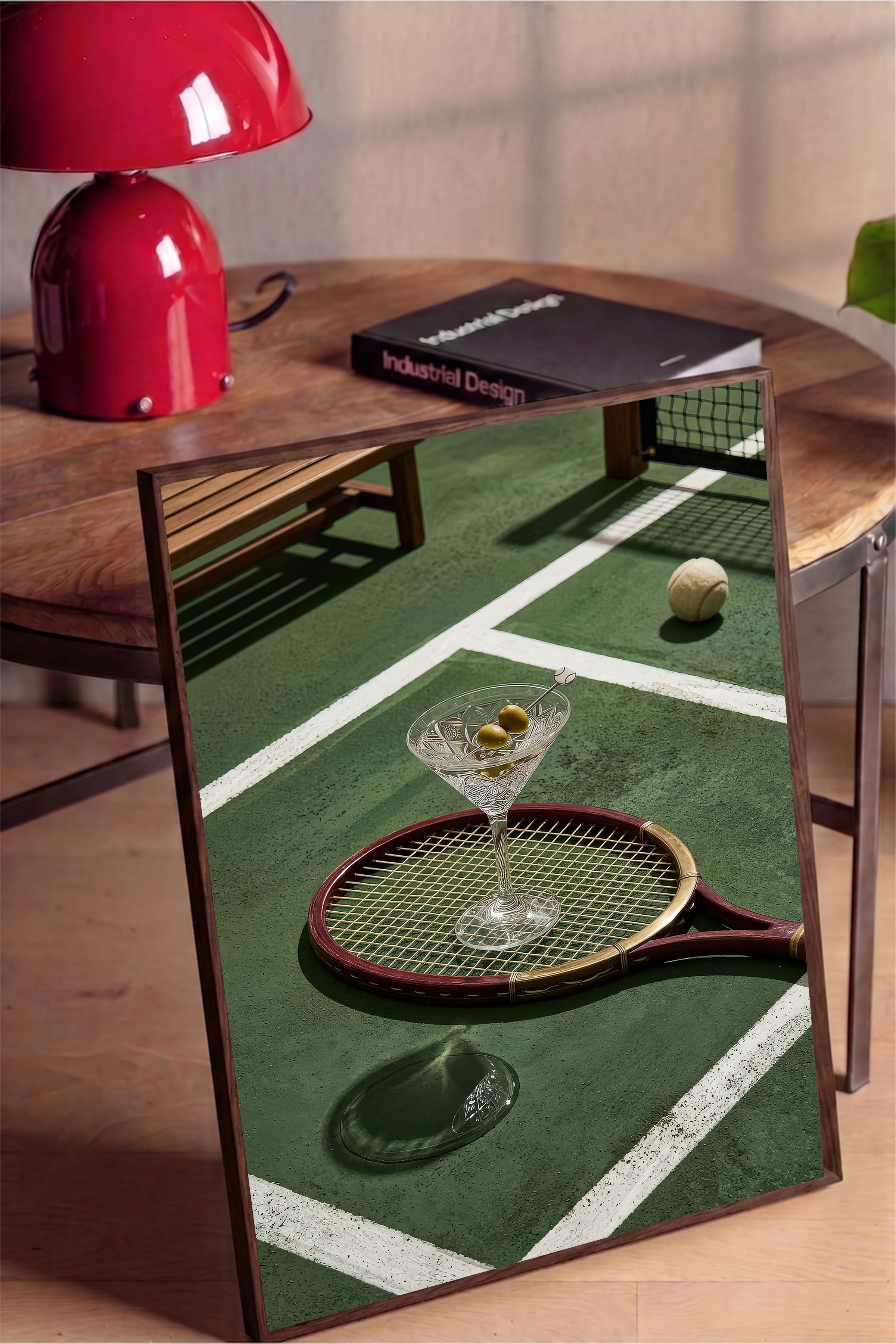 Tenis Raketi ve Kokteyl Posteri, Kahverengi Çerçeveli Poster, Old Money Serisi, NO:113179