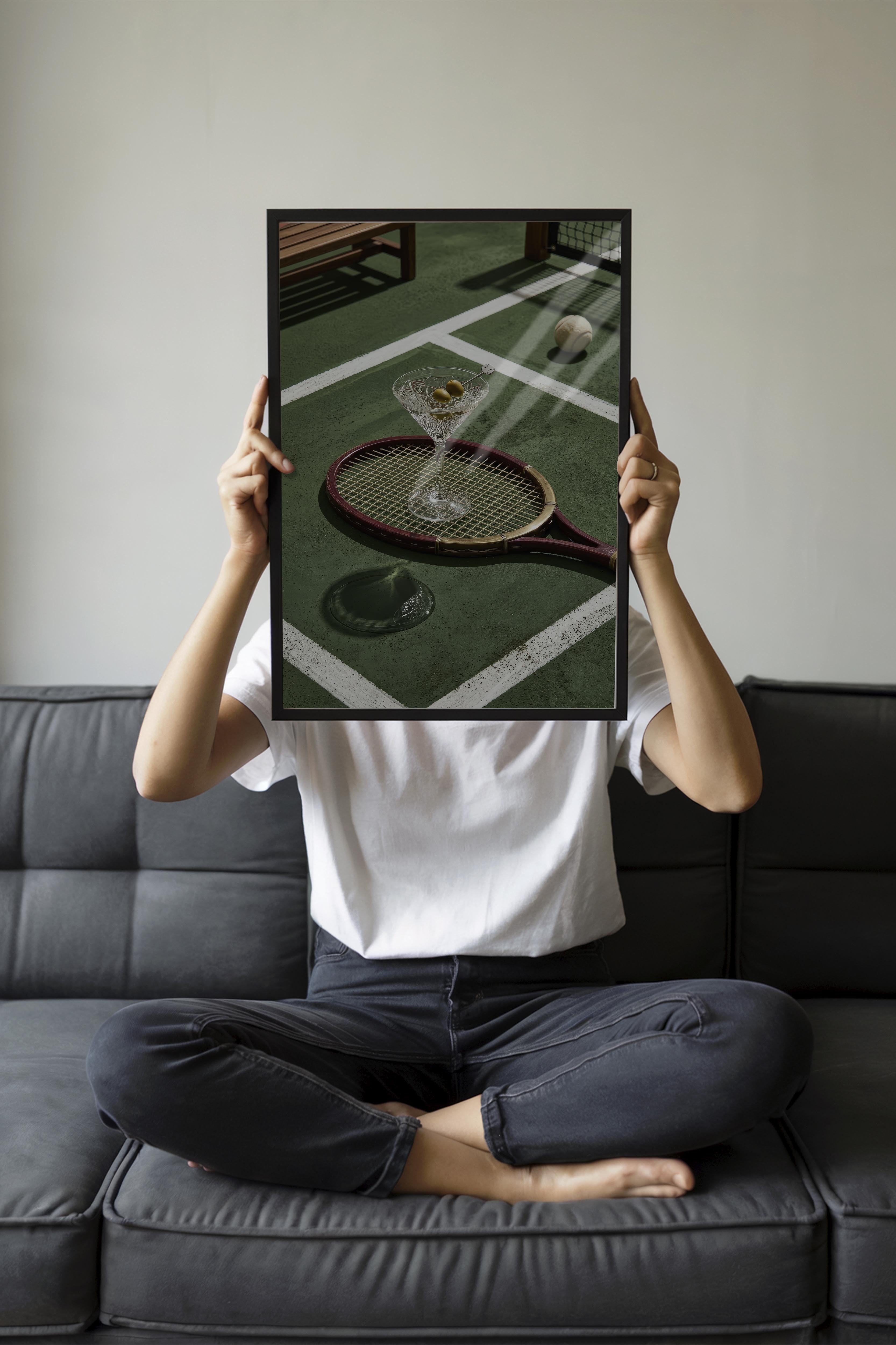 Tenis Raketi ve Kokteyl Posteri, Siyah Çerçeveli Poster, Old Money Serisi, NO:113179