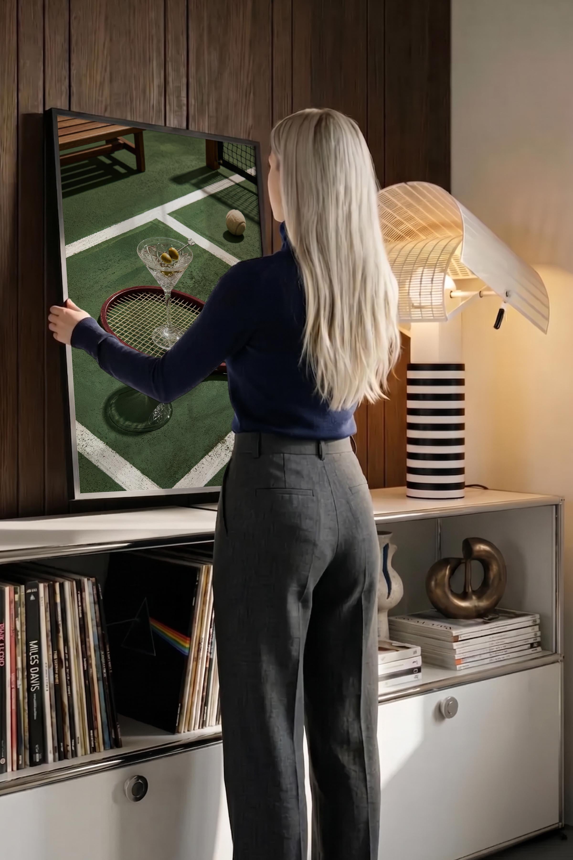 Tenis Raketi ve Kokteyl Posteri, Siyah Çerçeveli Poster, Old Money Serisi, NO:113179