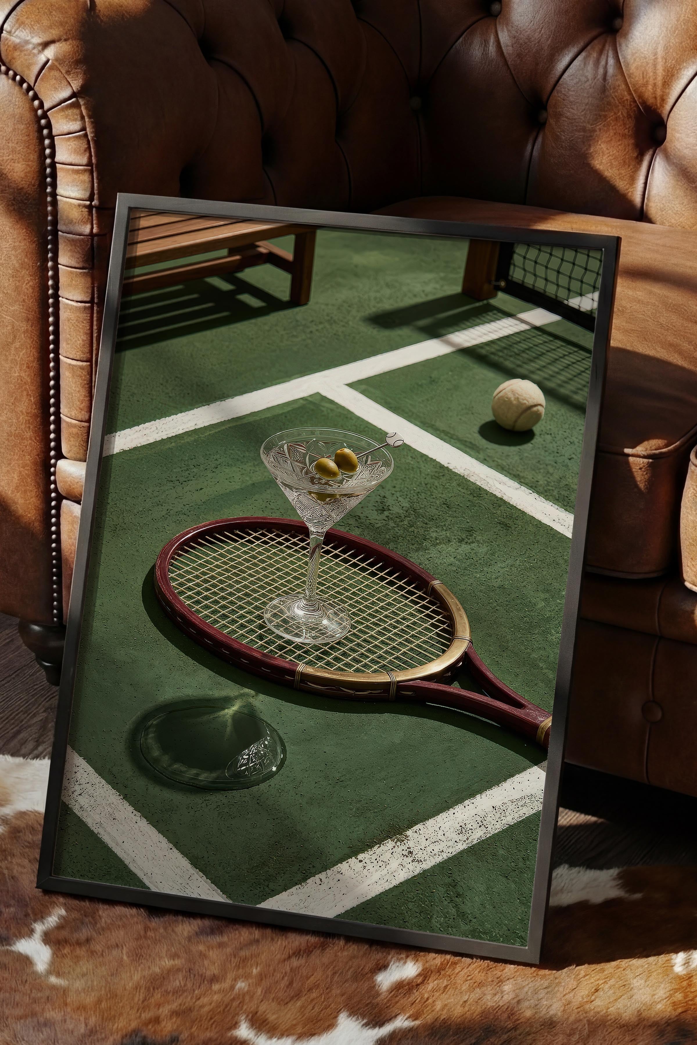 Tenis Raketi ve Kokteyl Posteri, Siyah Çerçeveli Poster, Old Money Serisi, NO:113179
