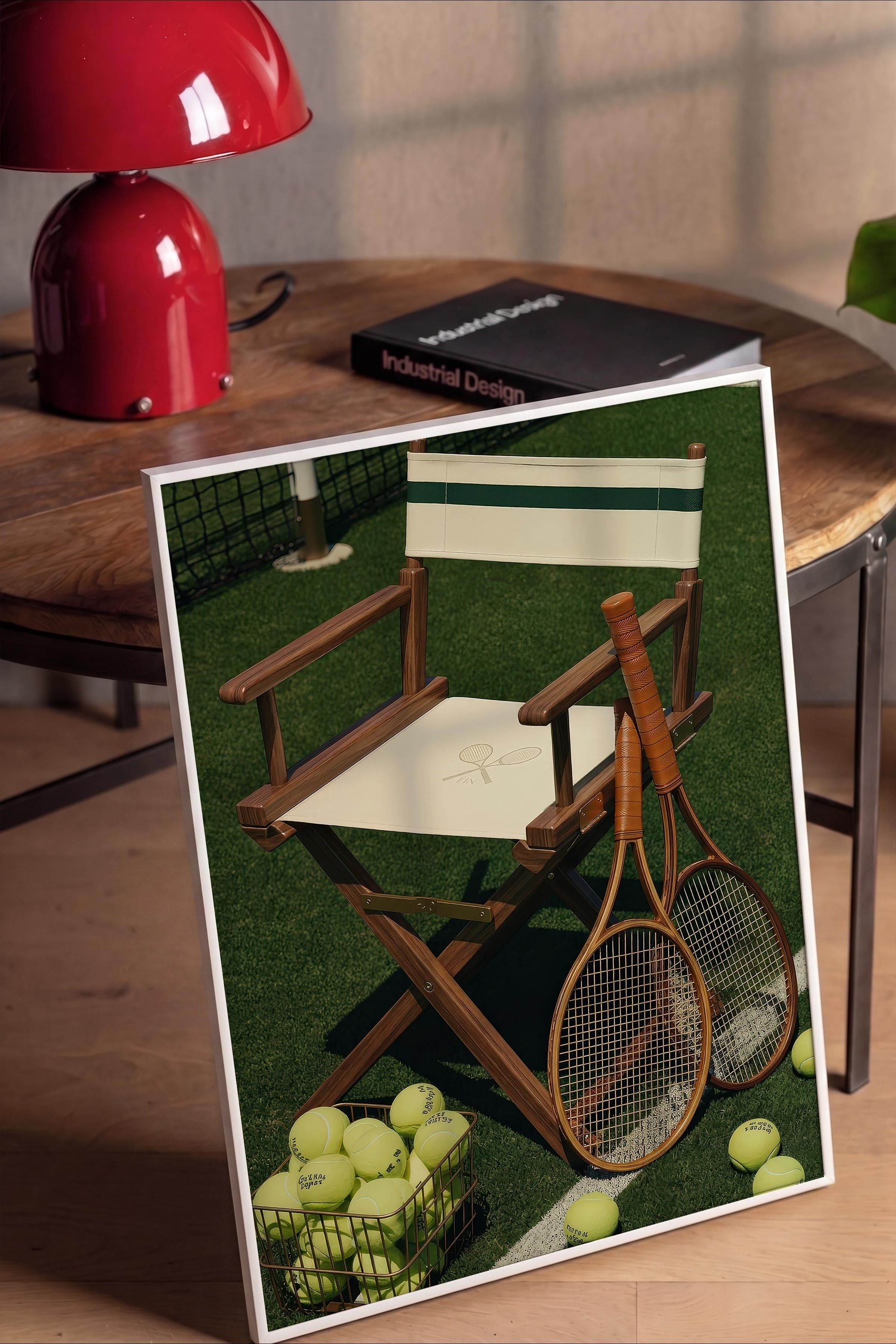 Tenis Raketi ve Sandalye Posteri, Beyaz Çerçeveli Poster, Old Money Serisi, NO:113125