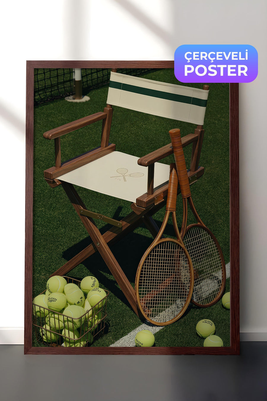 Tenis Sahnesi Old Money Tasarımlar Poster – Kahverengi Çerçeveli Tablo