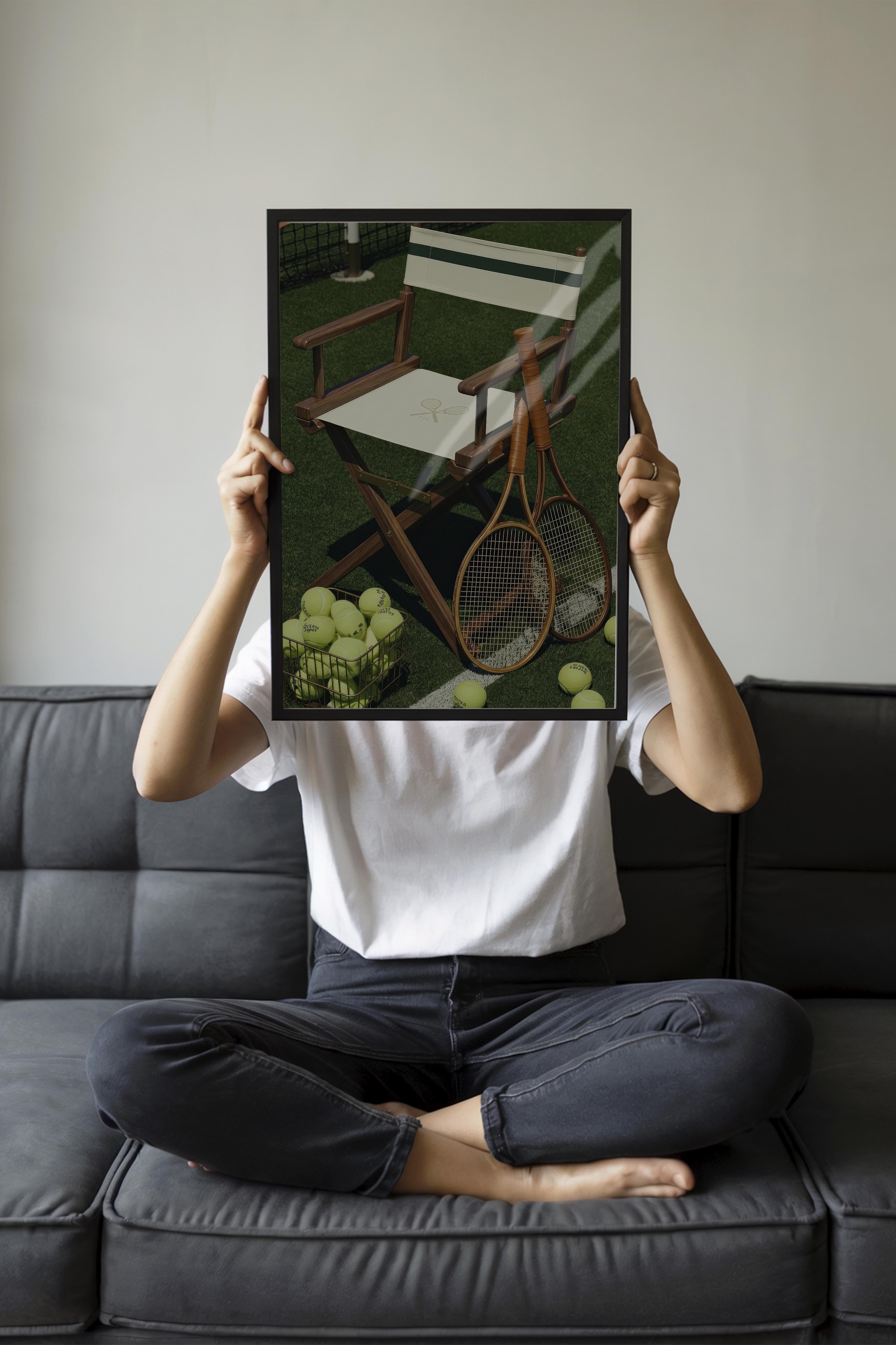 Tenis Raketi ve Sandalye Posteri, Siyah Çerçeveli Poster, Old Money Serisi, NO:113125