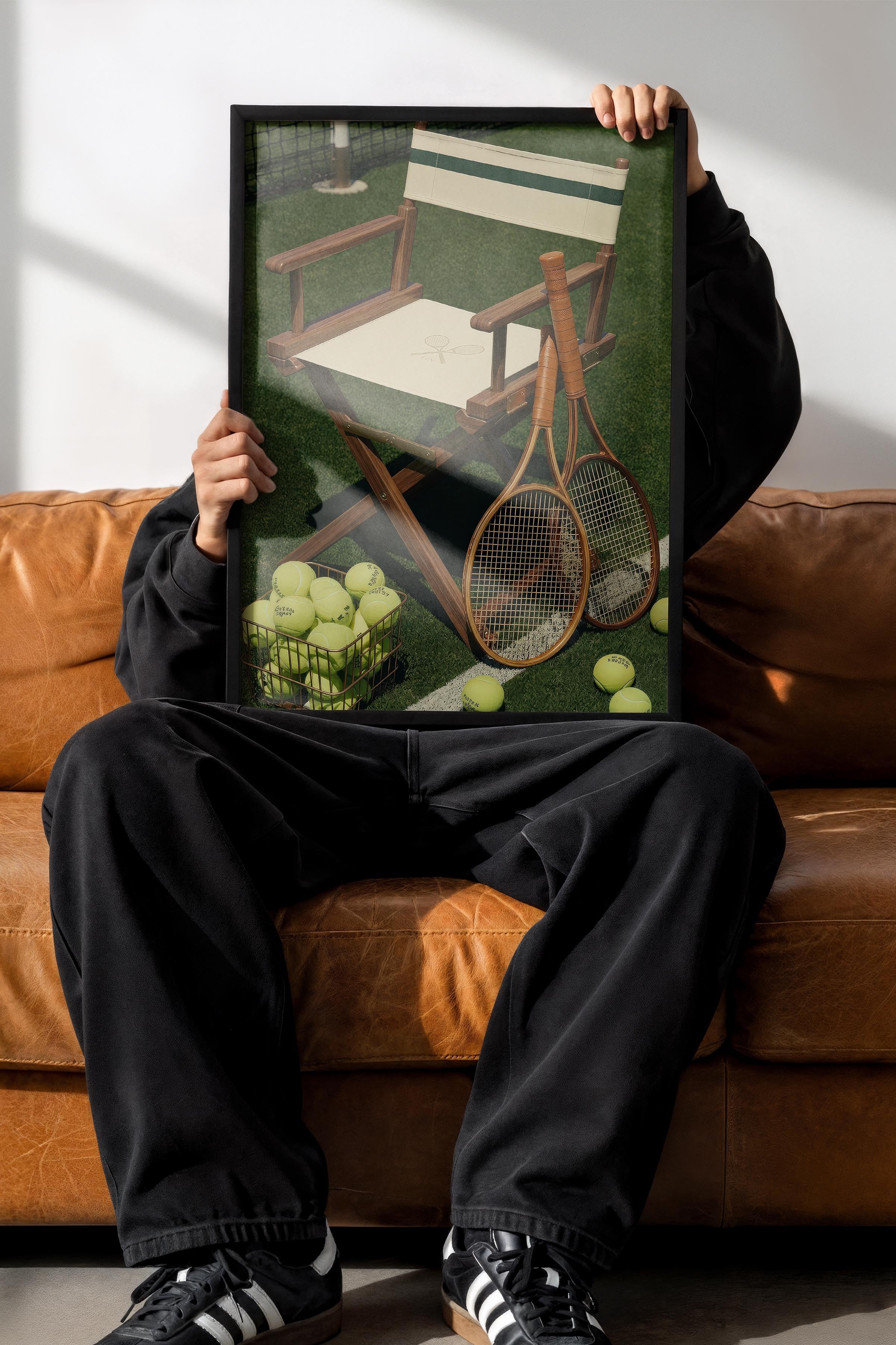 Tenis Raketi ve Sandalye Posteri, Siyah Çerçeveli Poster, Old Money Serisi, NO:113125