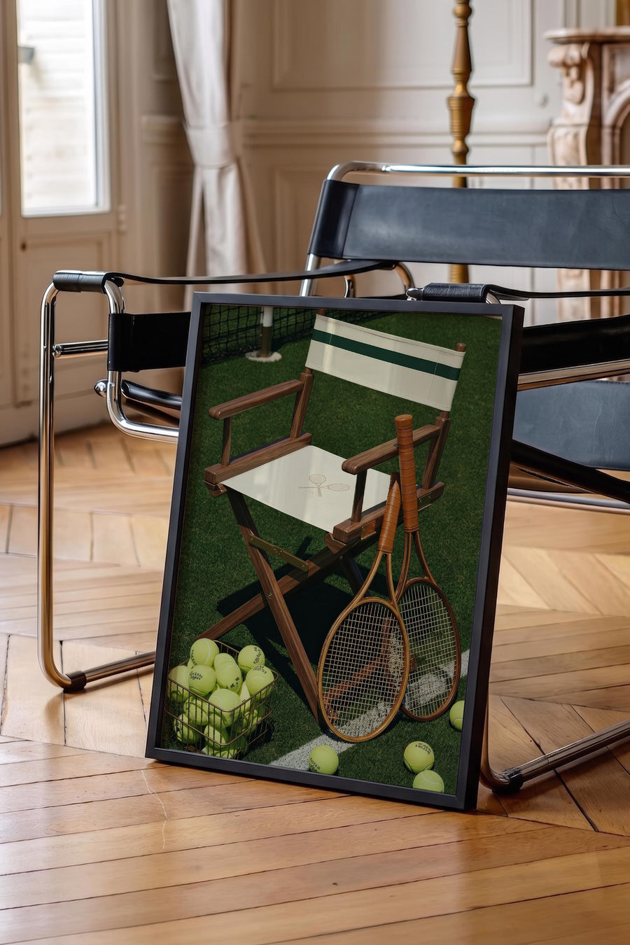 Tenis Raketi ve Sandalye Old Money Poster – Siyah Çerçeveli Tablo