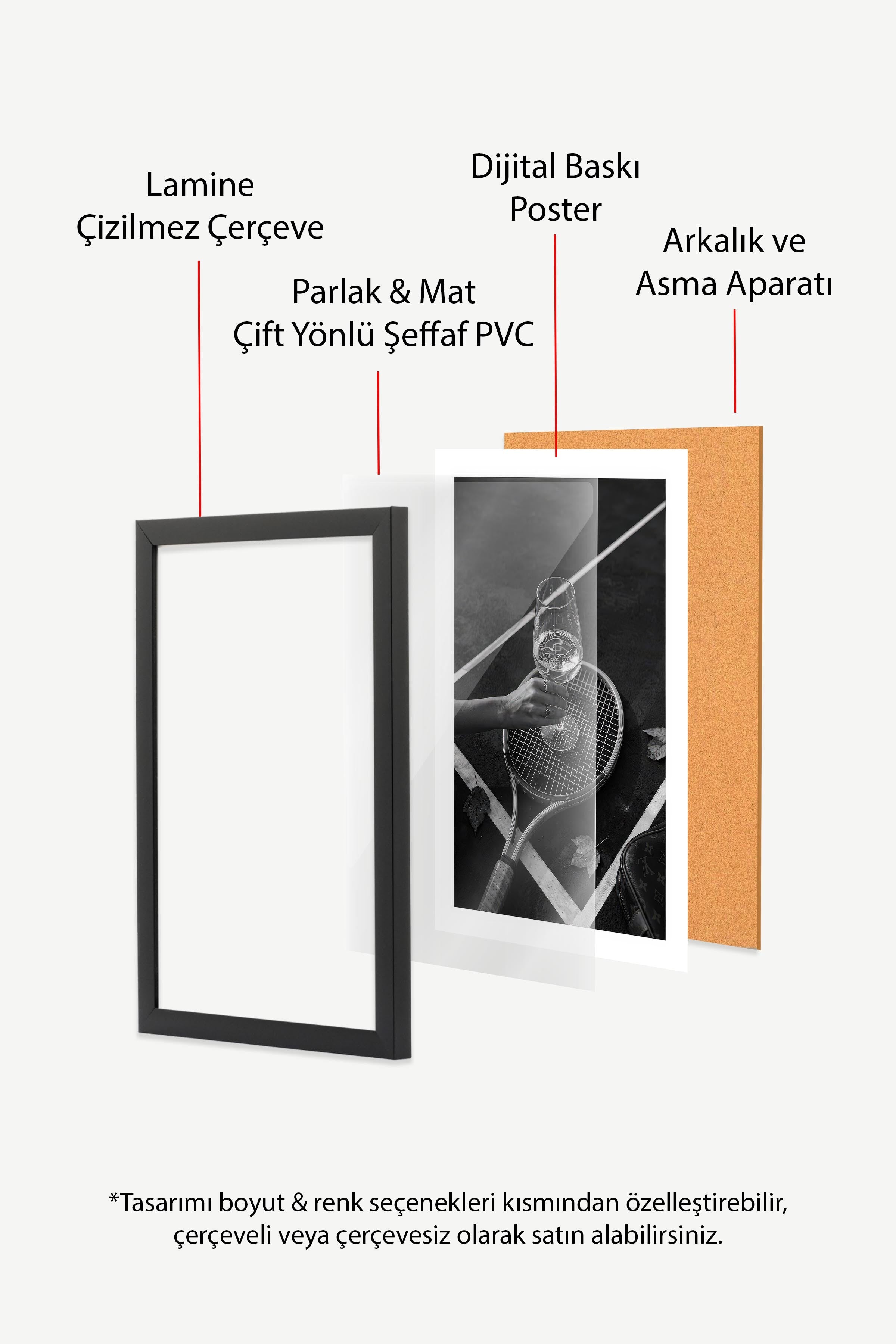 Tenis Raketi ve Şarap Kadehi Posteri, Siyah Çerçeveli Poster, Old Money Serisi, NO:113205