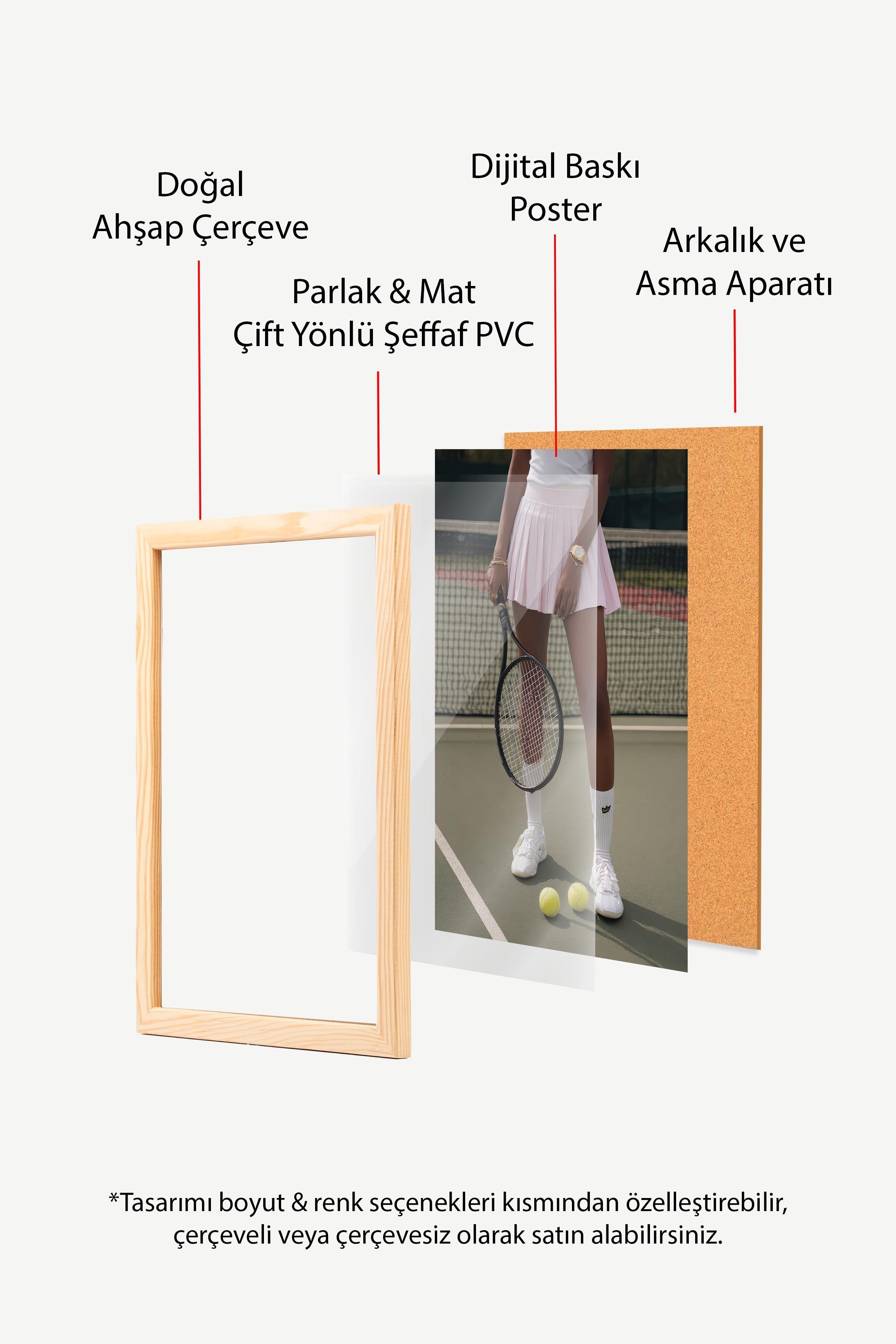Tenis Raketi ve Topları Posteri, Ahşap Çerçeveli Poster, Old Money Serisi, NO:113215