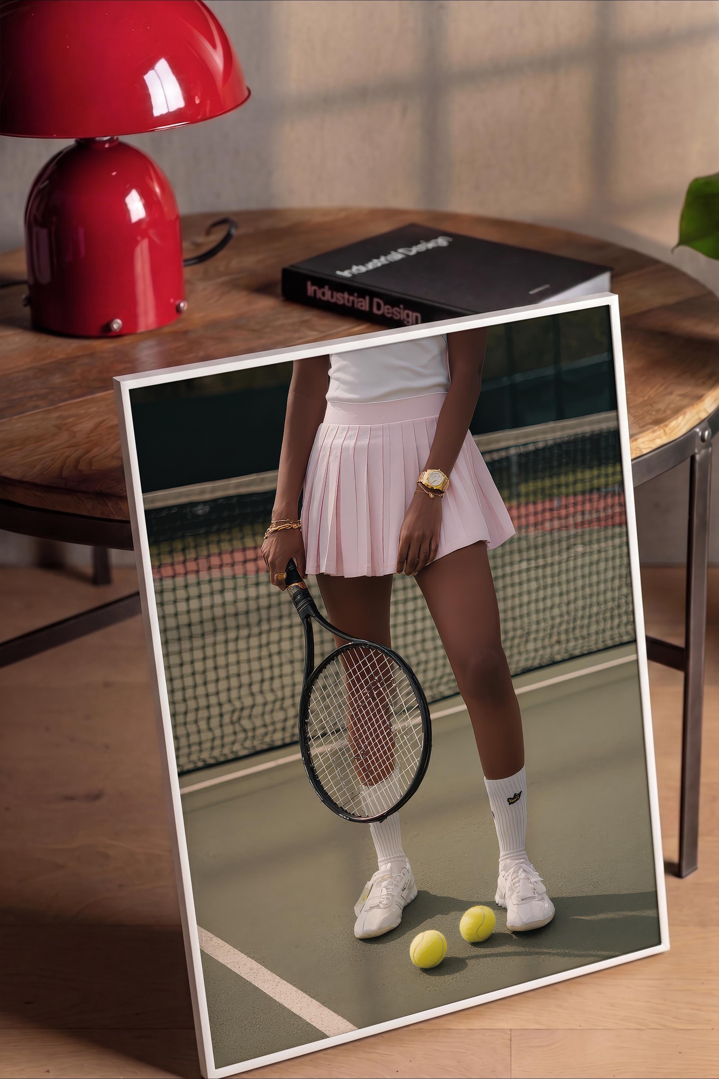 Tenis Raketi ve Topları Posteri, Beyaz Çerçeveli Poster, Old Money Serisi, NO:113215