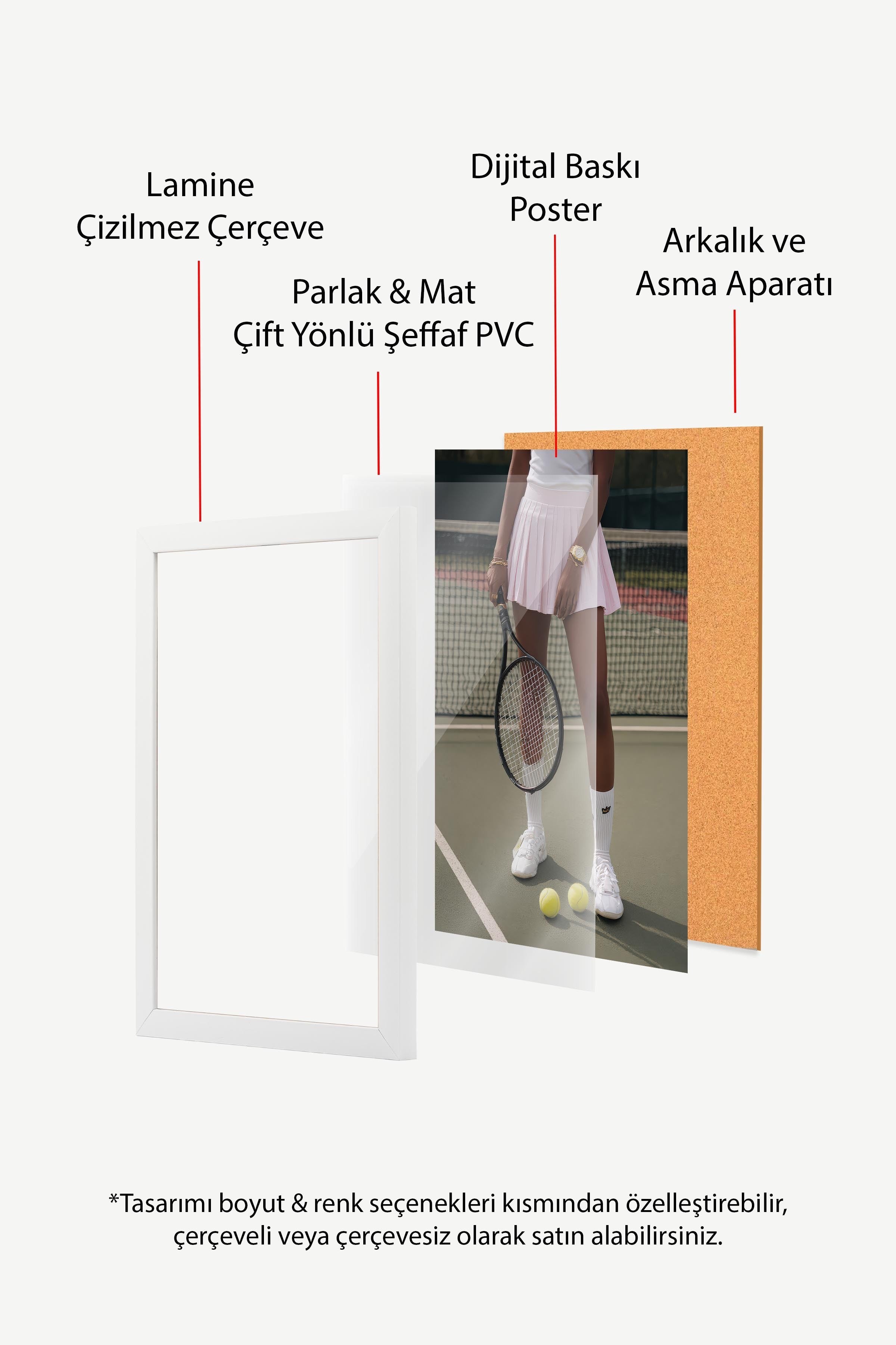 Tenis Raketi ve Topları Posteri, Beyaz Çerçeveli Poster, Old Money Serisi, NO:113215