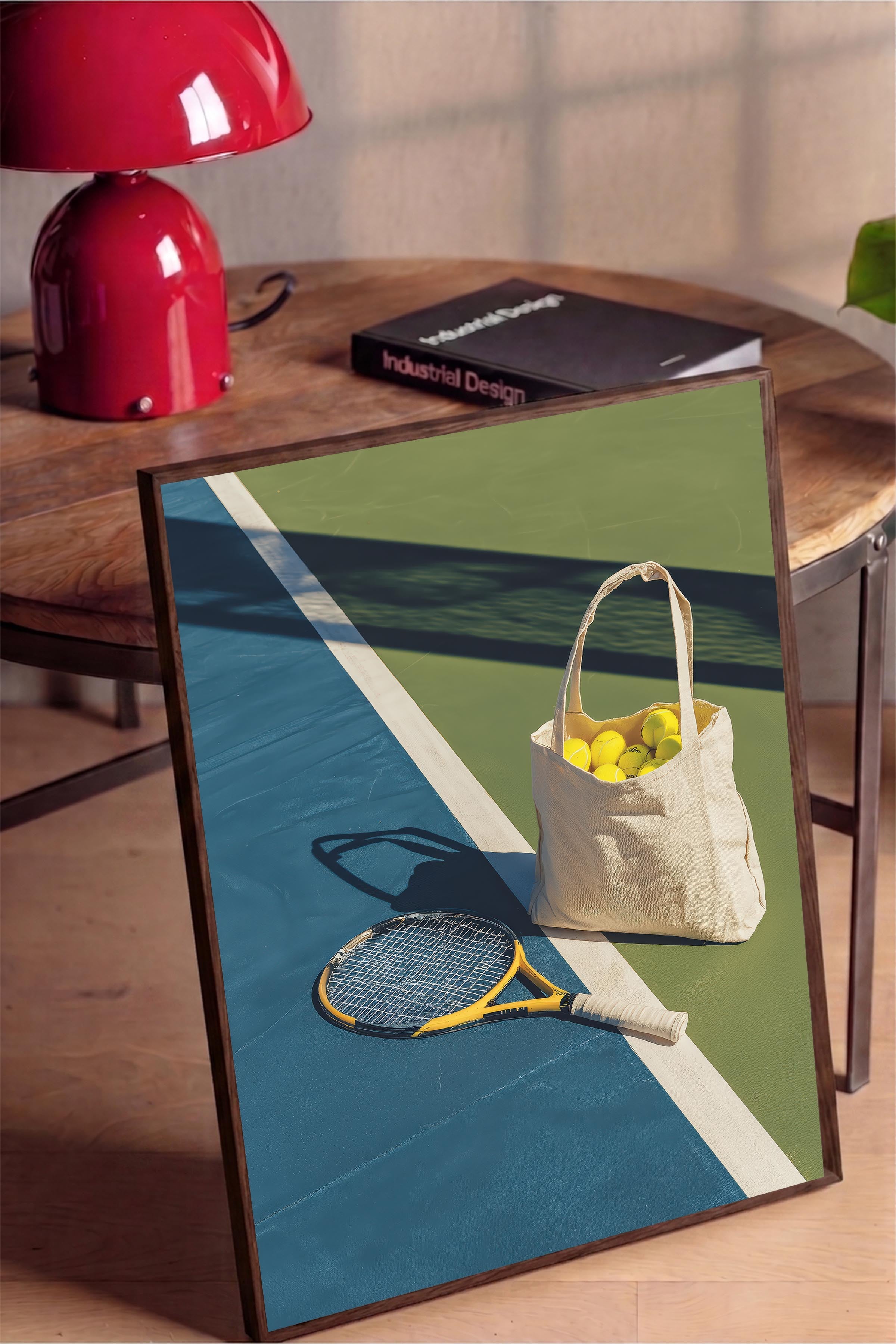 Tenis Raketi ve Topları Posteri, Kahverengi Çerçeveli Poster, Old Money Serisi, NO:113245