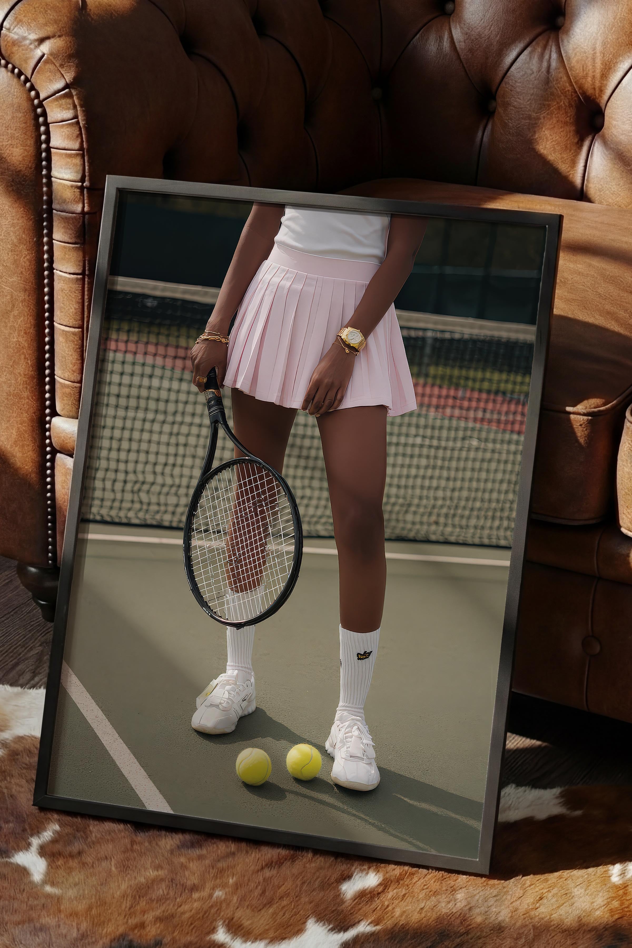 Tenis Raketi ve Topları Posteri, Siyah Çerçeveli Poster, Old Money Serisi, NO:113215