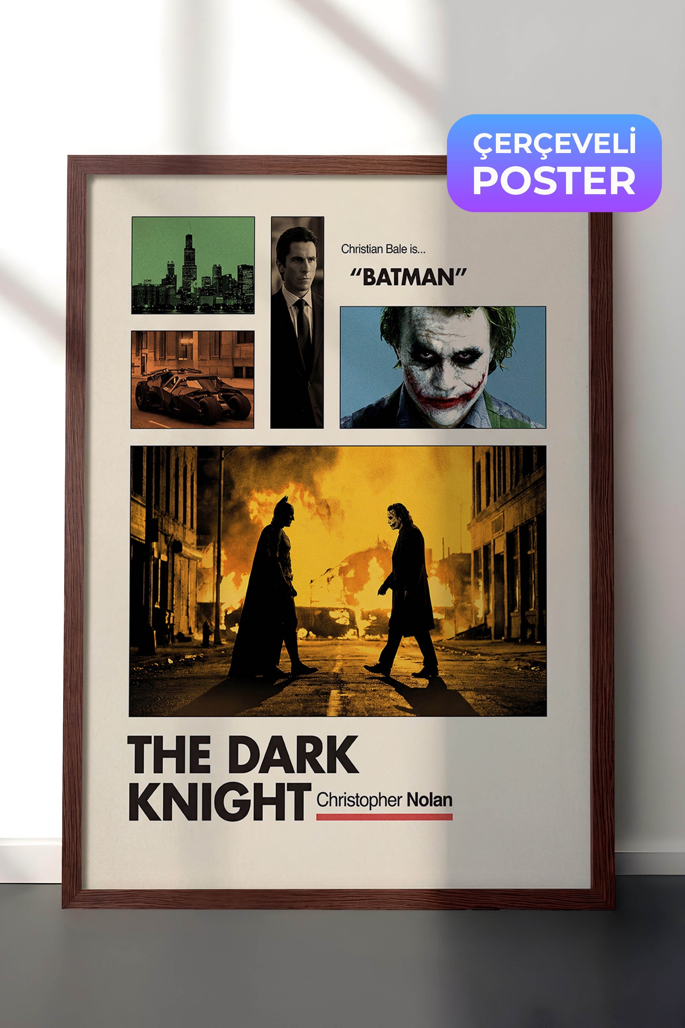 The Dark Knight Kahverengi Çerçeveli Poster, Sinema ve Dizi Tablo, Film Dizi Afişleri NO:112932