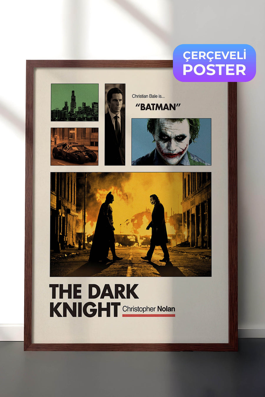 The Dark Knight Kahverengi Çerçeveli Poster, Sinema ve Dizi Tablo, Film Dizi Afişleri NO:112932