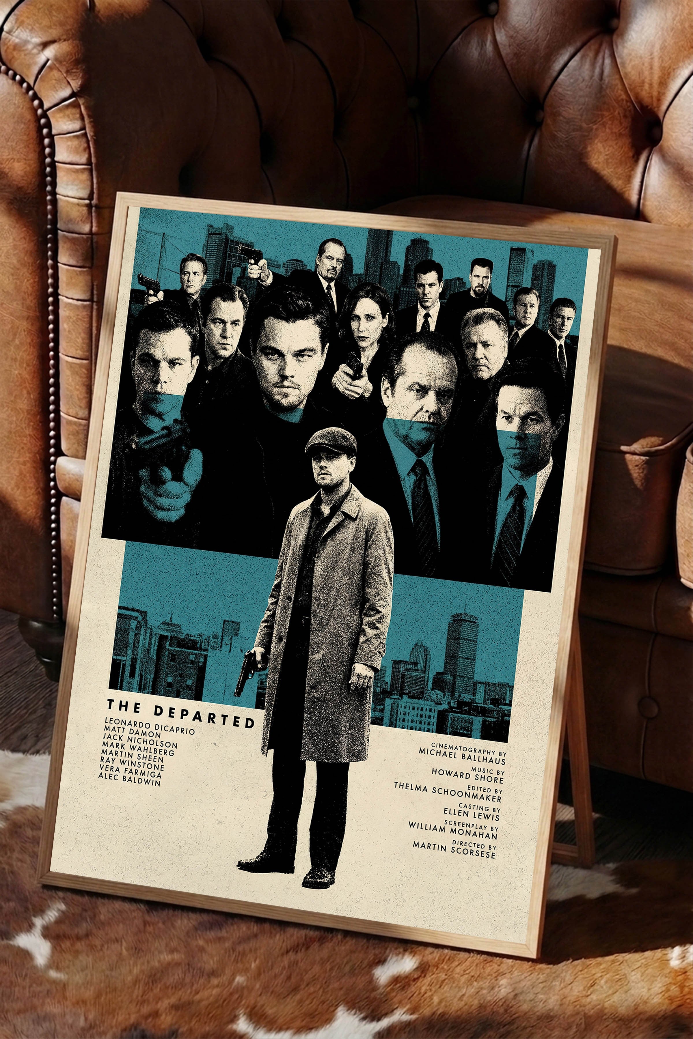 The Departed Ahşap Çerçeveli Poster, Sinema ve Dizi Tablo, Film Dizi Afişleri NO:112831