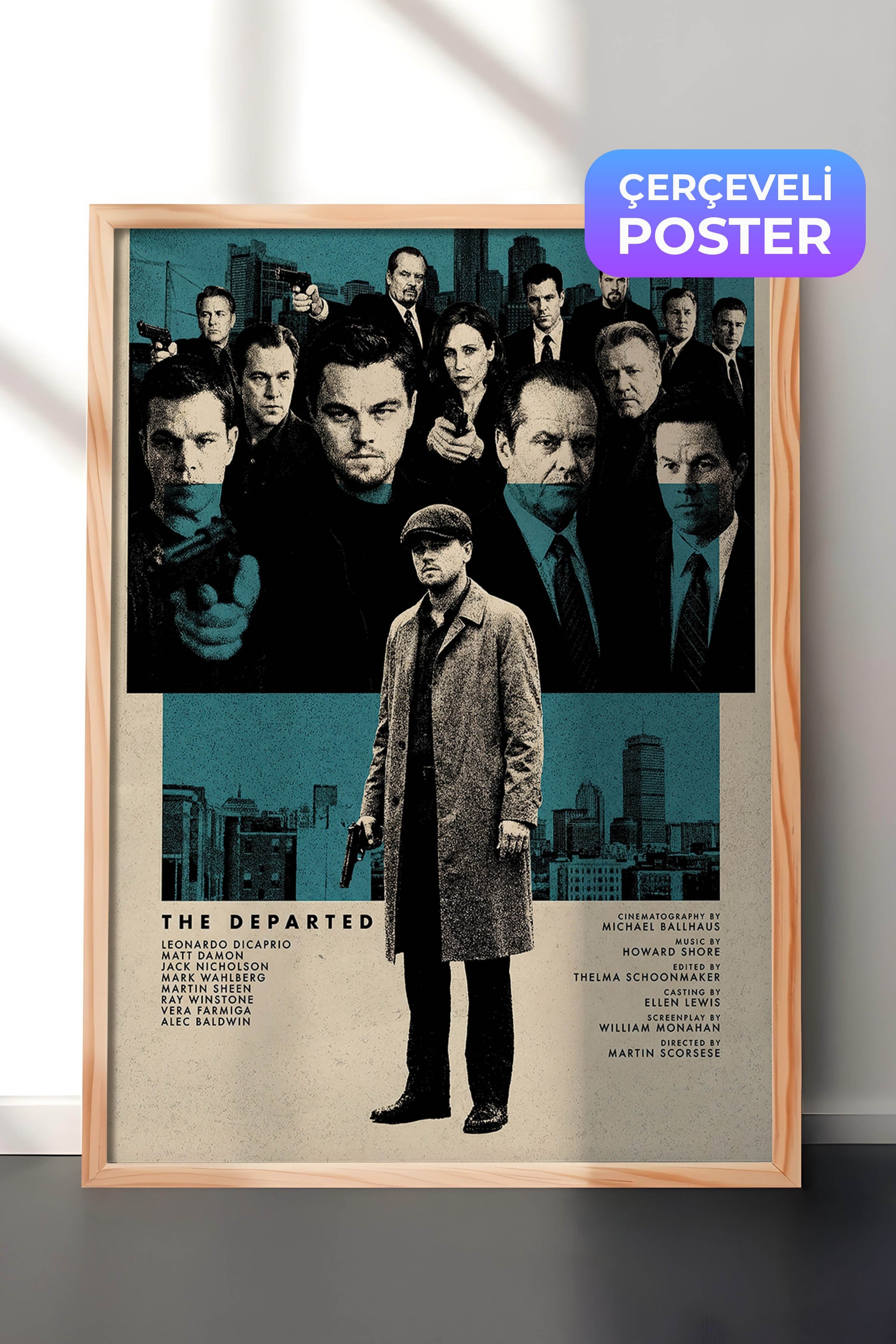 The Departed Ahşap Çerçeveli Poster, Sinema ve Dizi Tablo, Film Dizi Afişleri NO:112831