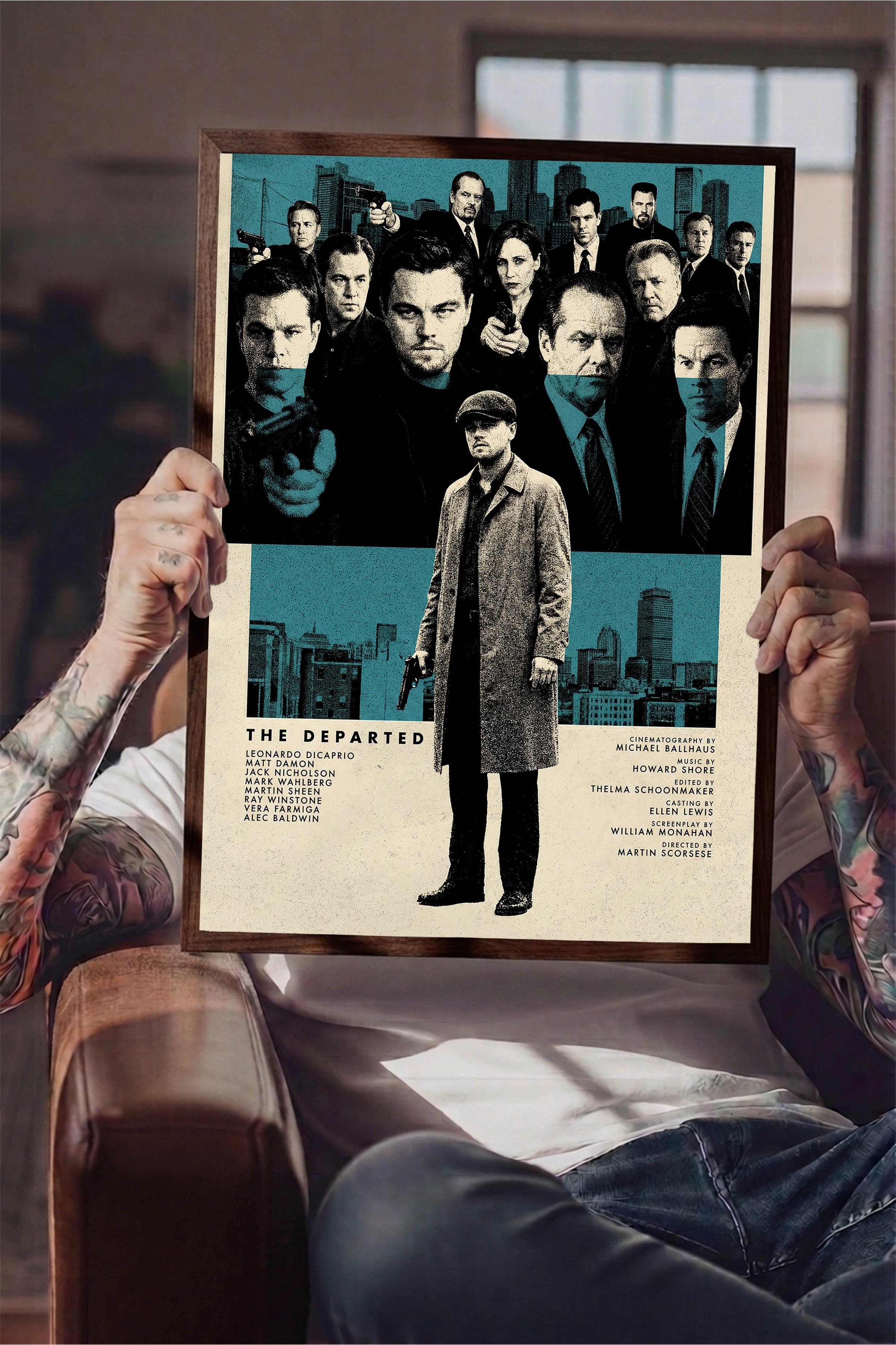 The Departed Kahverengi Çerçeveli Poster, Sinema ve Dizi Tablo, Film Dizi Afişleri NO:112831