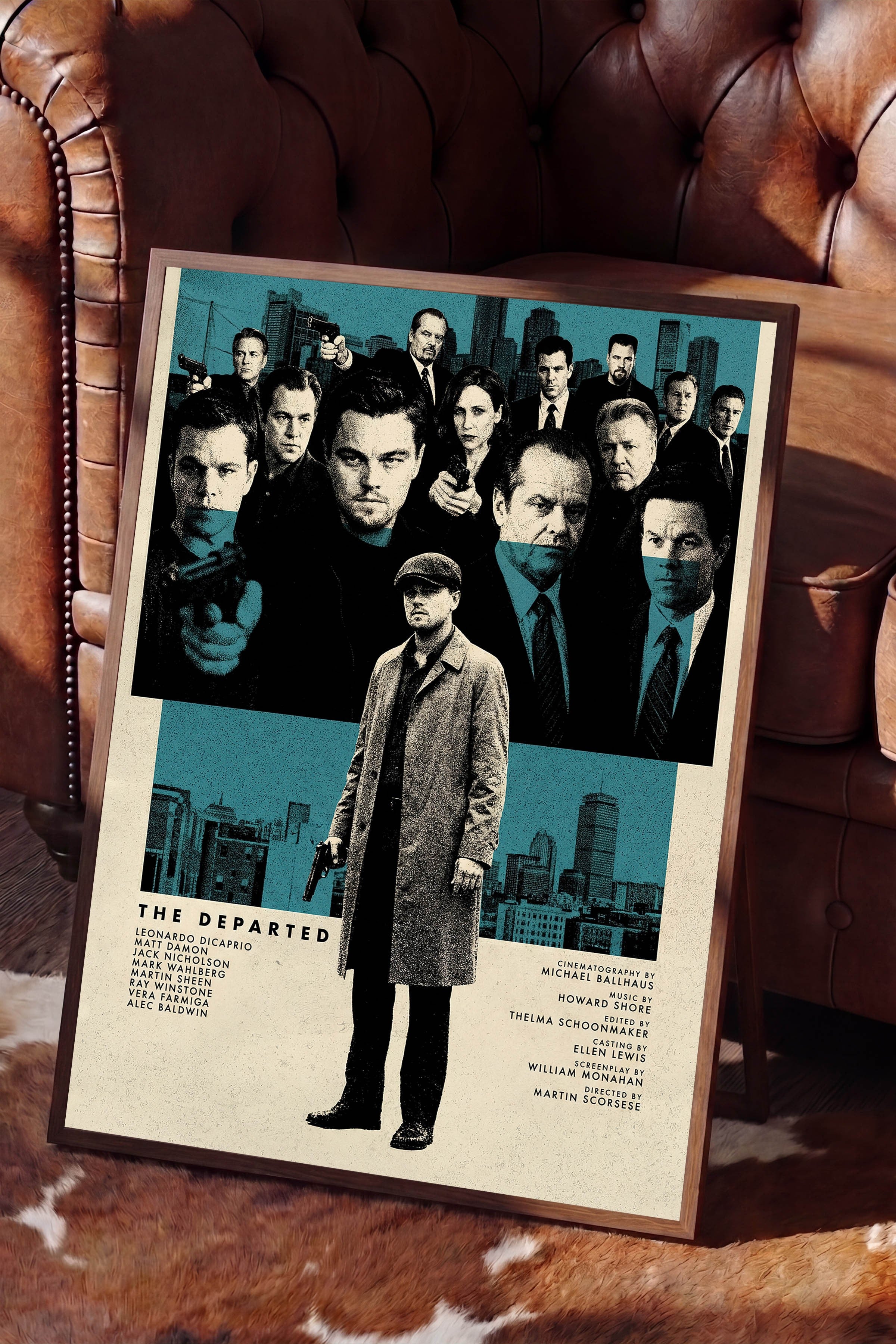 The Departed Kahverengi Çerçeveli Poster, Sinema ve Dizi Tablo, Film Dizi Afişleri NO:112831
