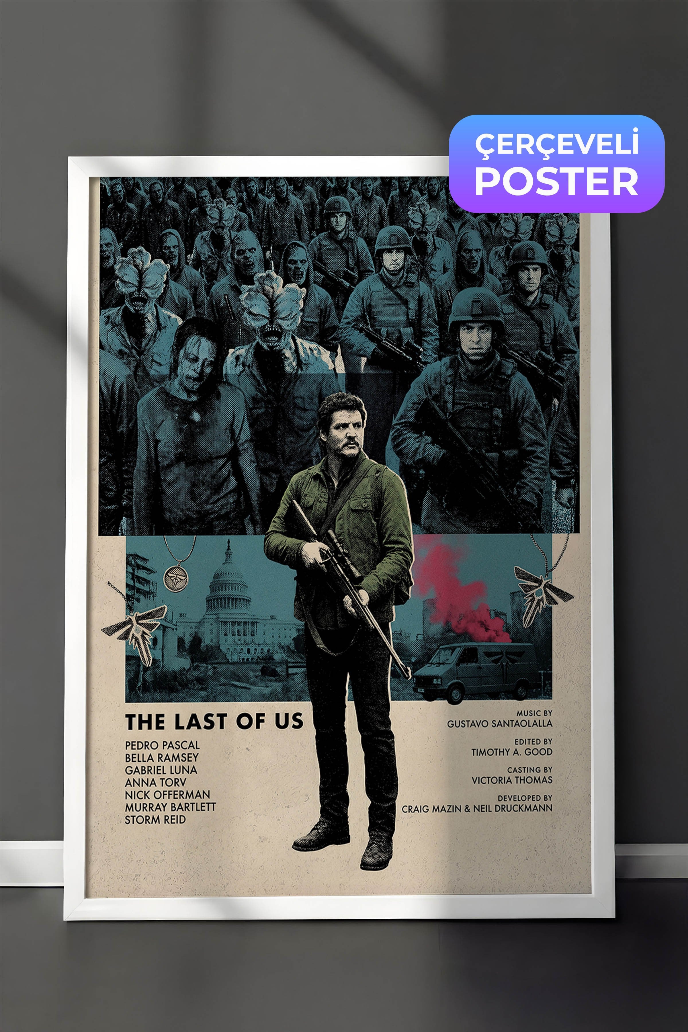 The Last of Us Beyaz Çerçeveli Poster, Sinema ve Dizi Tablo, Film Dizi Afişleri NO:112781