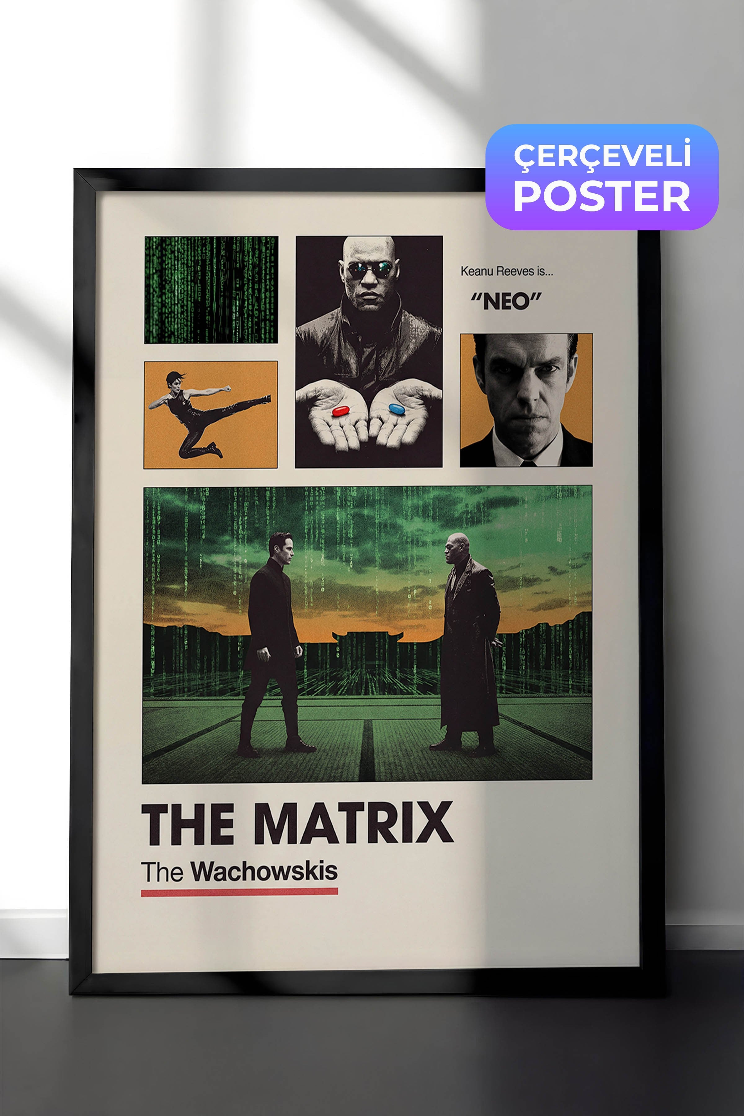 The Matrix Siyah Çerçeveli Poster, Sinema ve Dizi Tablo, Film Dizi Afişleri NO:112935
