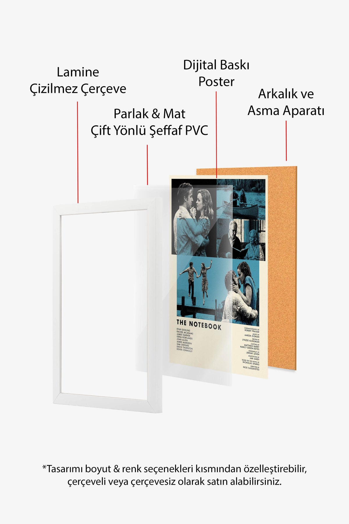 The Notebook Beyaz Çerçeveli Poster, Sinema ve Dizi Tablo, Film Dizi Afişleri NO:112825
