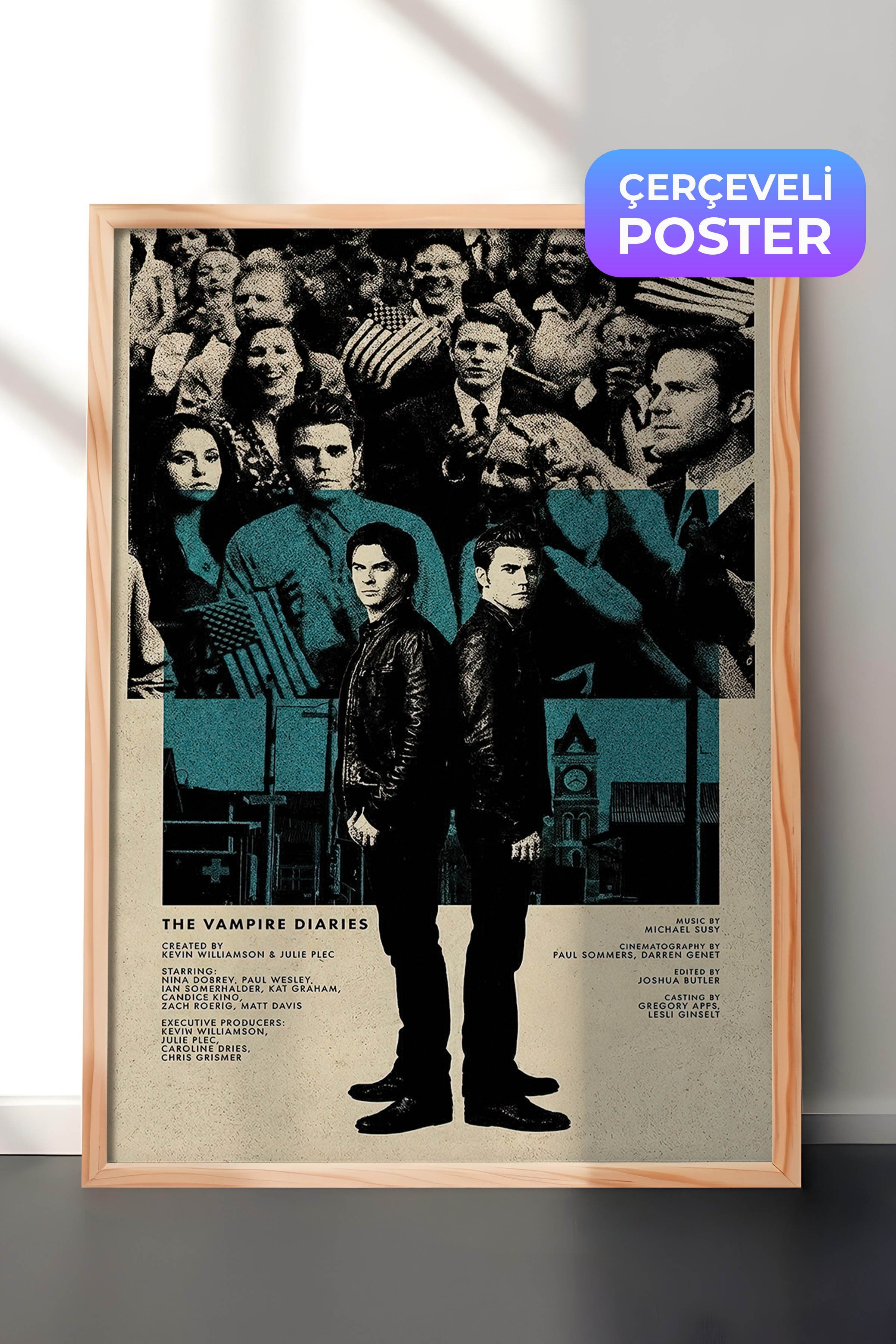 The Vampire Diaries Ahşap Çerçeveli Poster, Sinema ve Dizi Tablo, Film Dizi Afişleri NO:112795