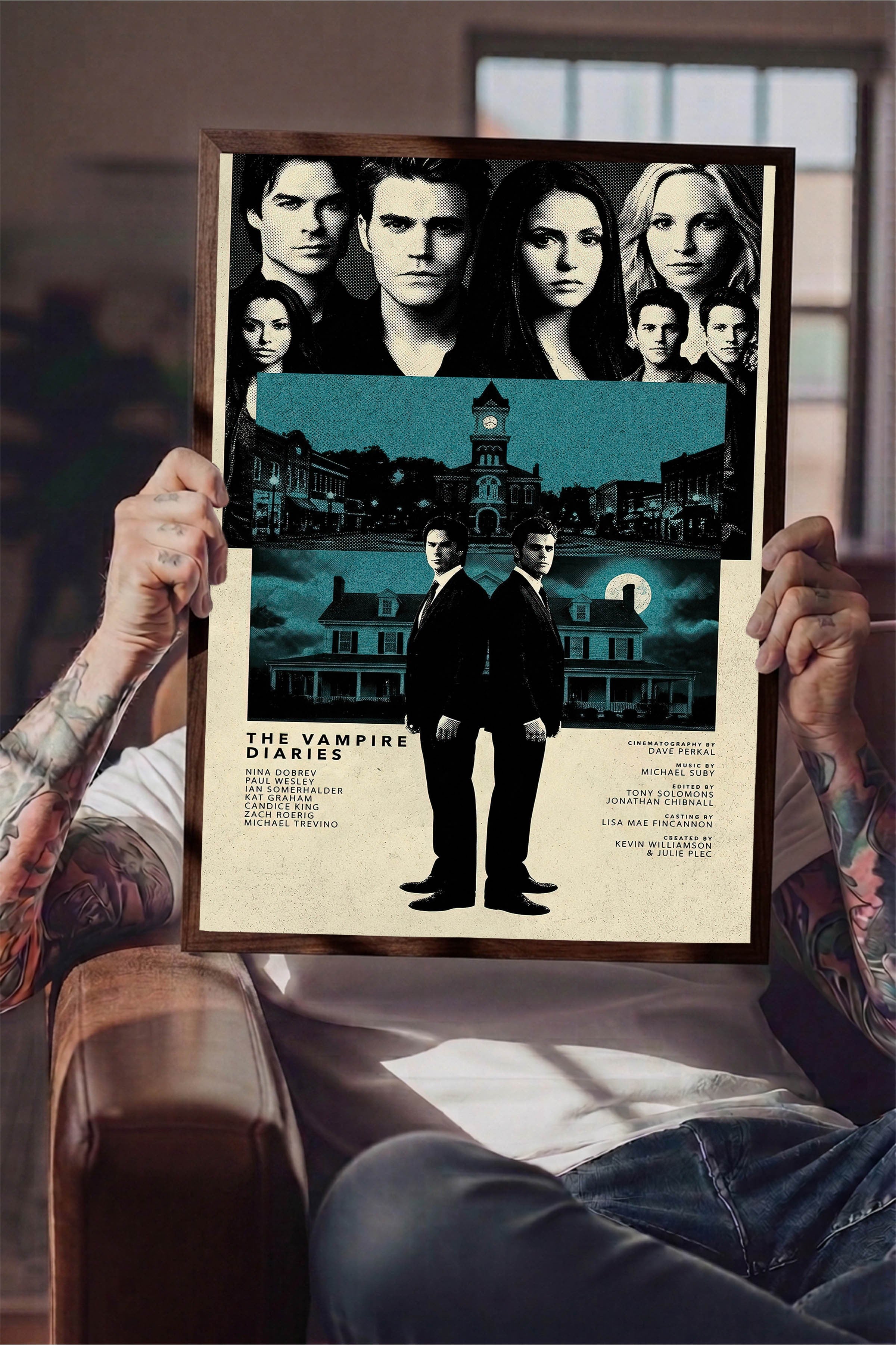 The Vampire Diaries Kahverengi Çerçeveli Poster, Sinema ve Dizi Tablo, Film Dizi Afişleri NO:112796