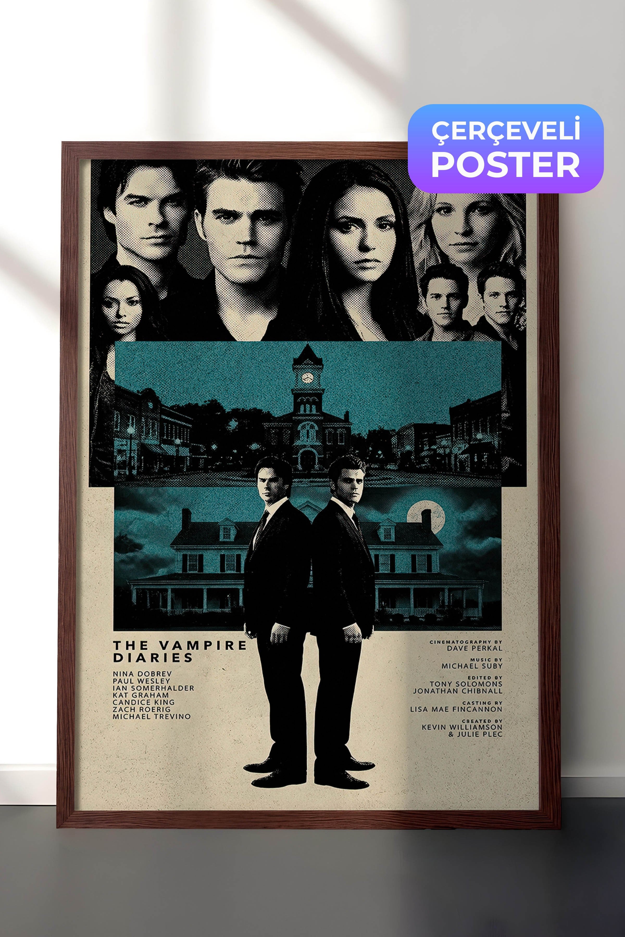 The Vampire Diaries Kahverengi Çerçeveli Poster, Sinema ve Dizi Tablo, Film Dizi Afişleri NO:112796