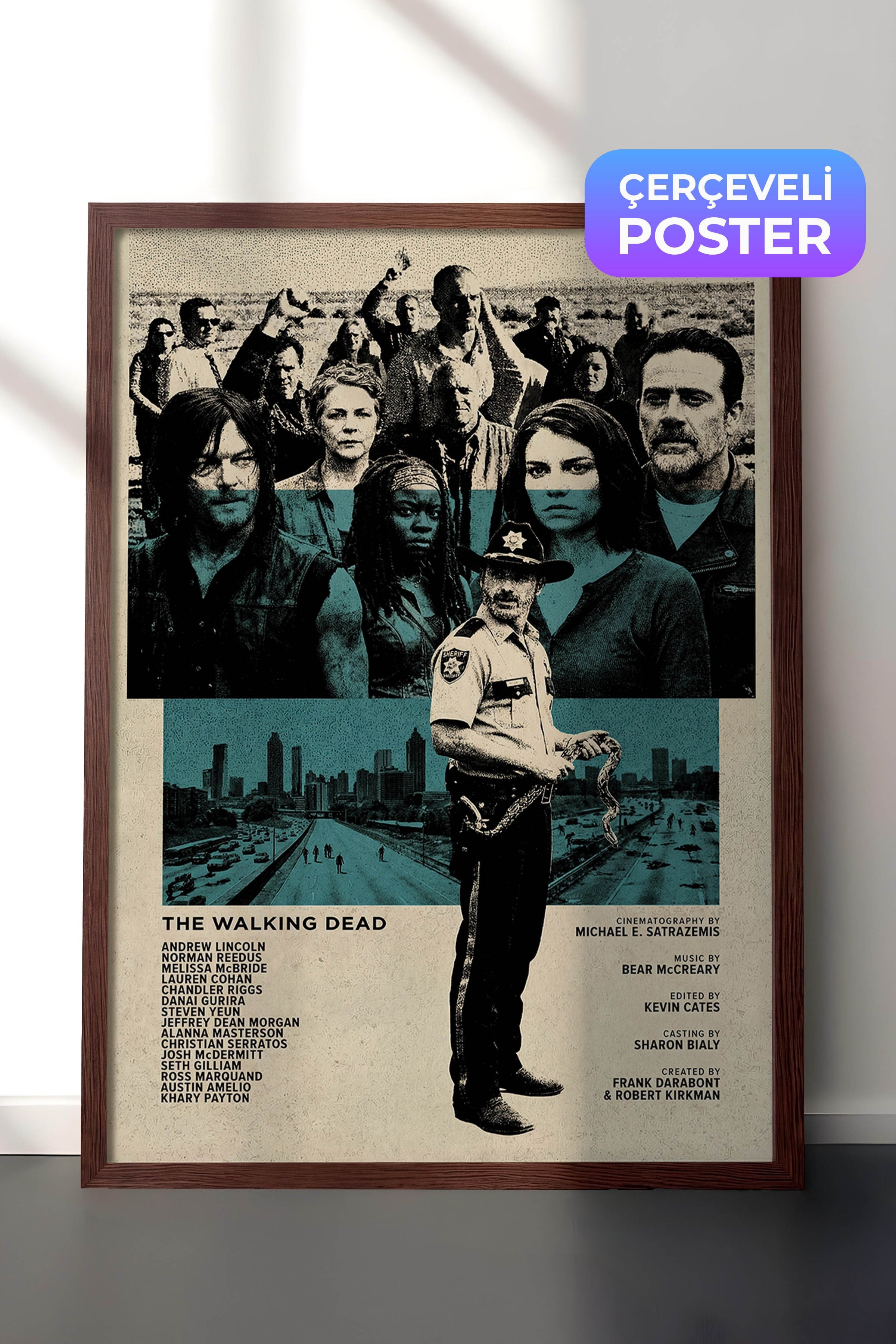 The Walking Dead Kahverengi Çerçeveli Poster, Sinema ve Dizi Tablo, Film Dizi Afişleri NO:112767