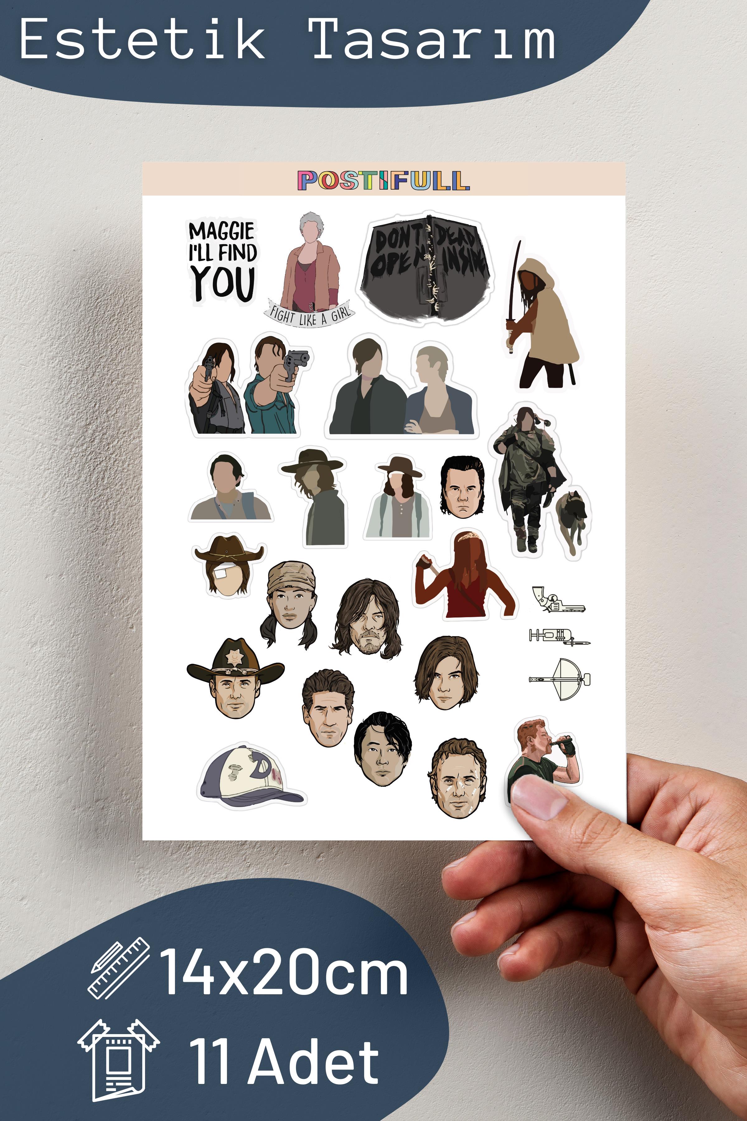 The Walking Dead Temalı Sticker ve Etiket Seti - Orta Boy - Su Geçirmez, Kalın Yapışkanlı Sticker