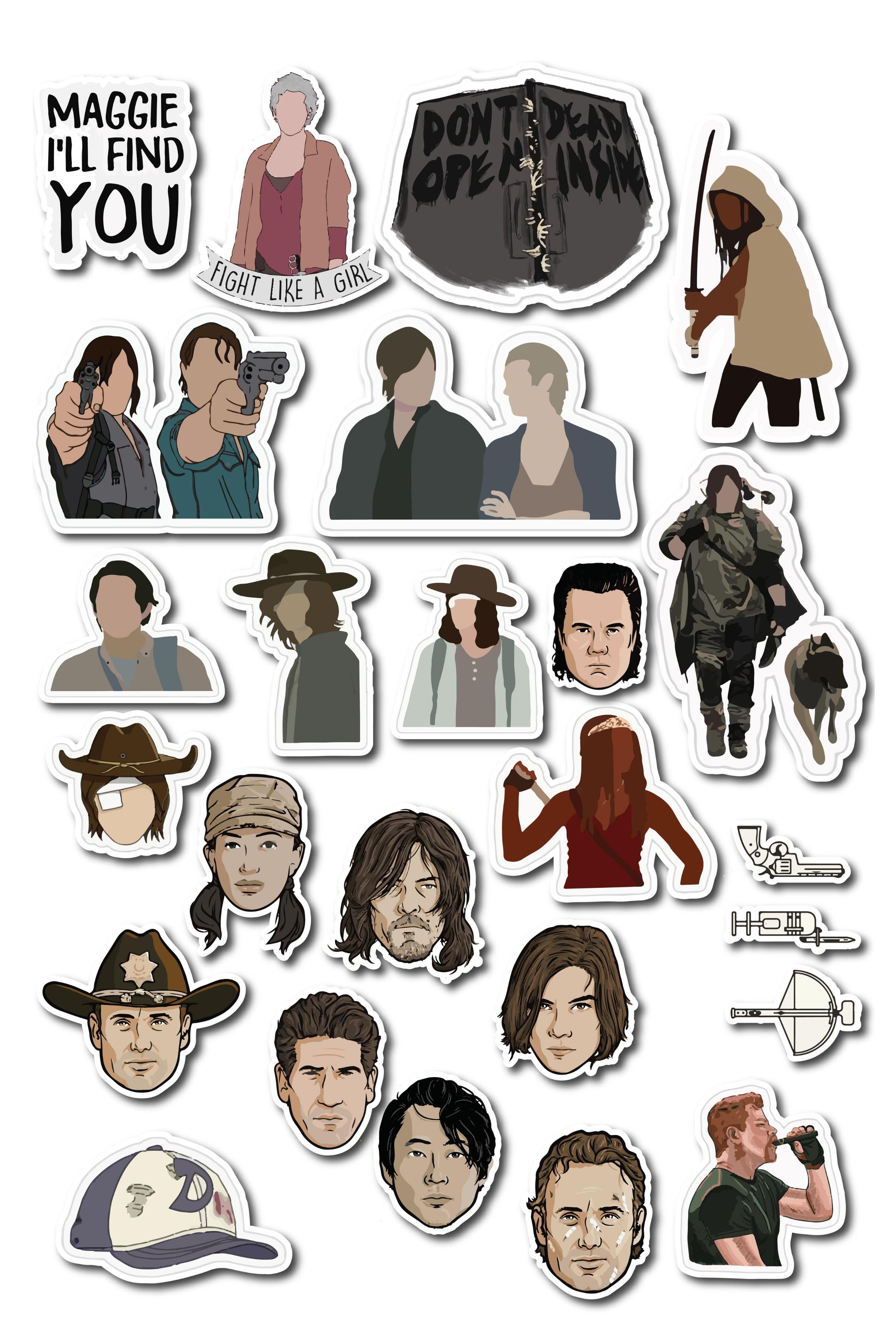 The Walking Dead Temalı Sticker ve Etiket Seti - Orta Boy - Su Geçirmez, Kalın Yapışkanlı Sticker