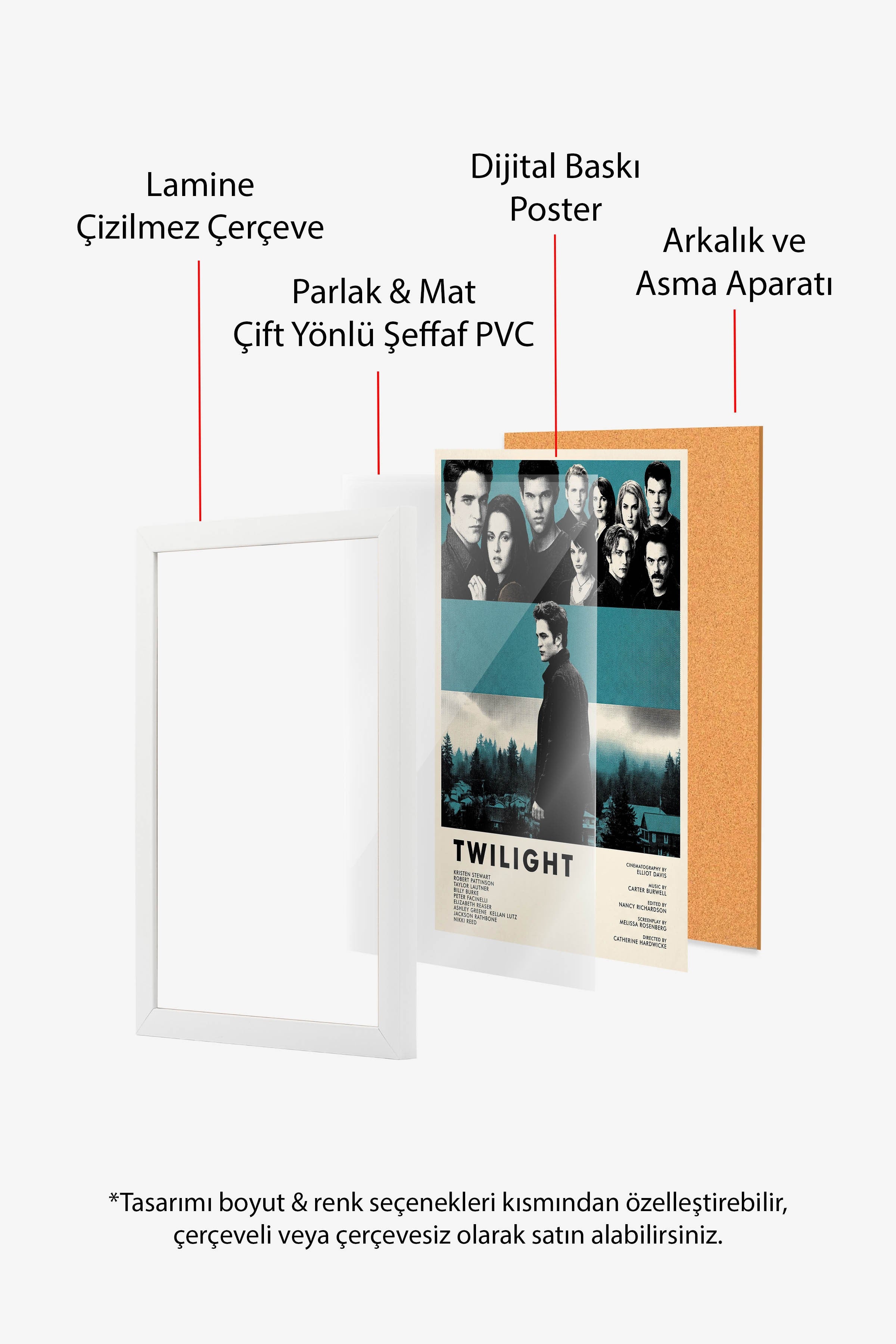 Twilight Beyaz Çerçeveli Poster, Sinema ve Dizi Tablo, Film Dizi Afişleri NO:112816