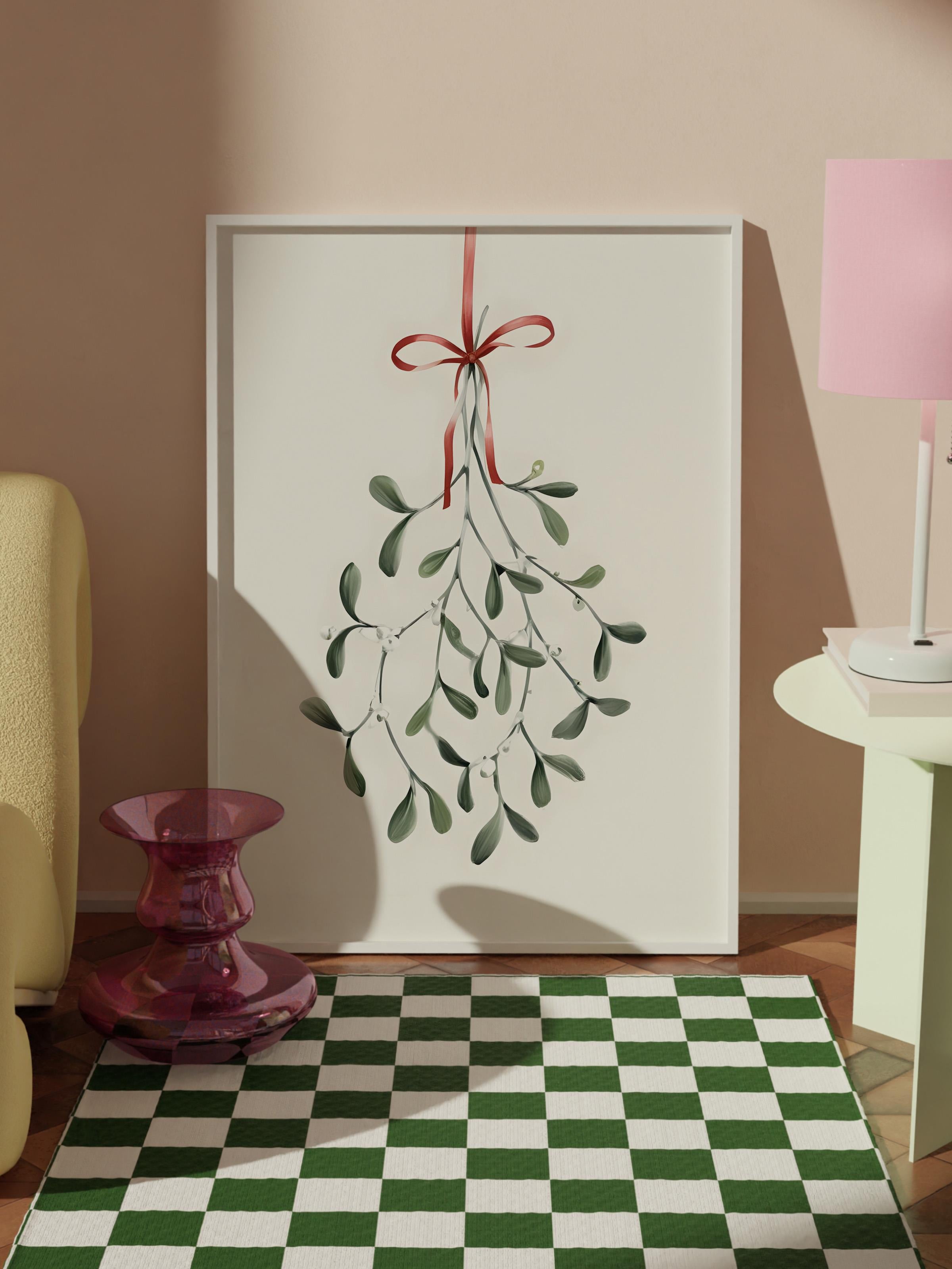 Under the Mistletoe Yılbaşı Tablo, Beyaz Çerçeve ve Poster, Duvar Tablosu Comfort Serisi NO:108477