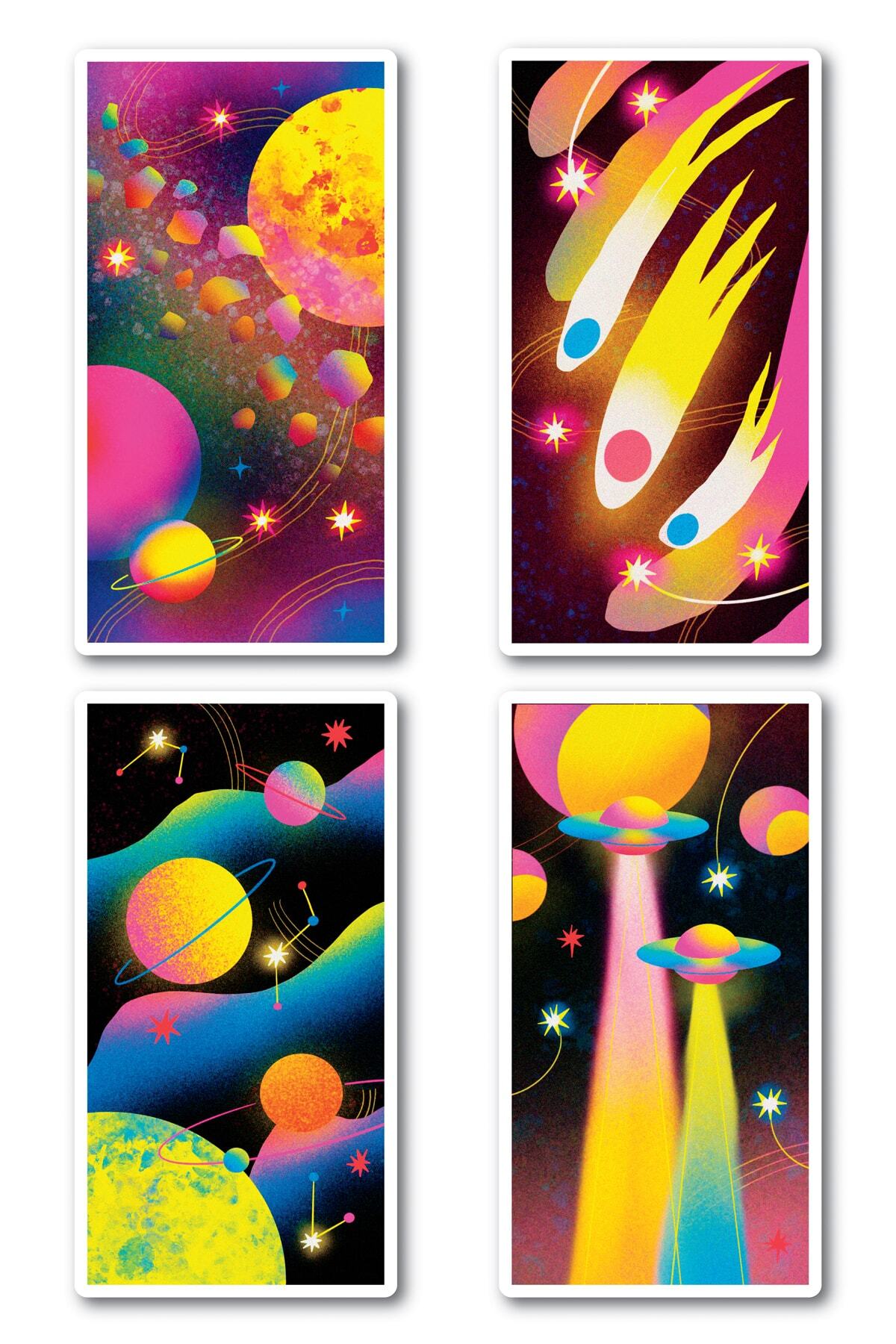 Uzay Temalı Sticker Seti - 6 Adet Etiket Seti- Telefon, Tablet, Defter Laptop Uyumlu Etiket